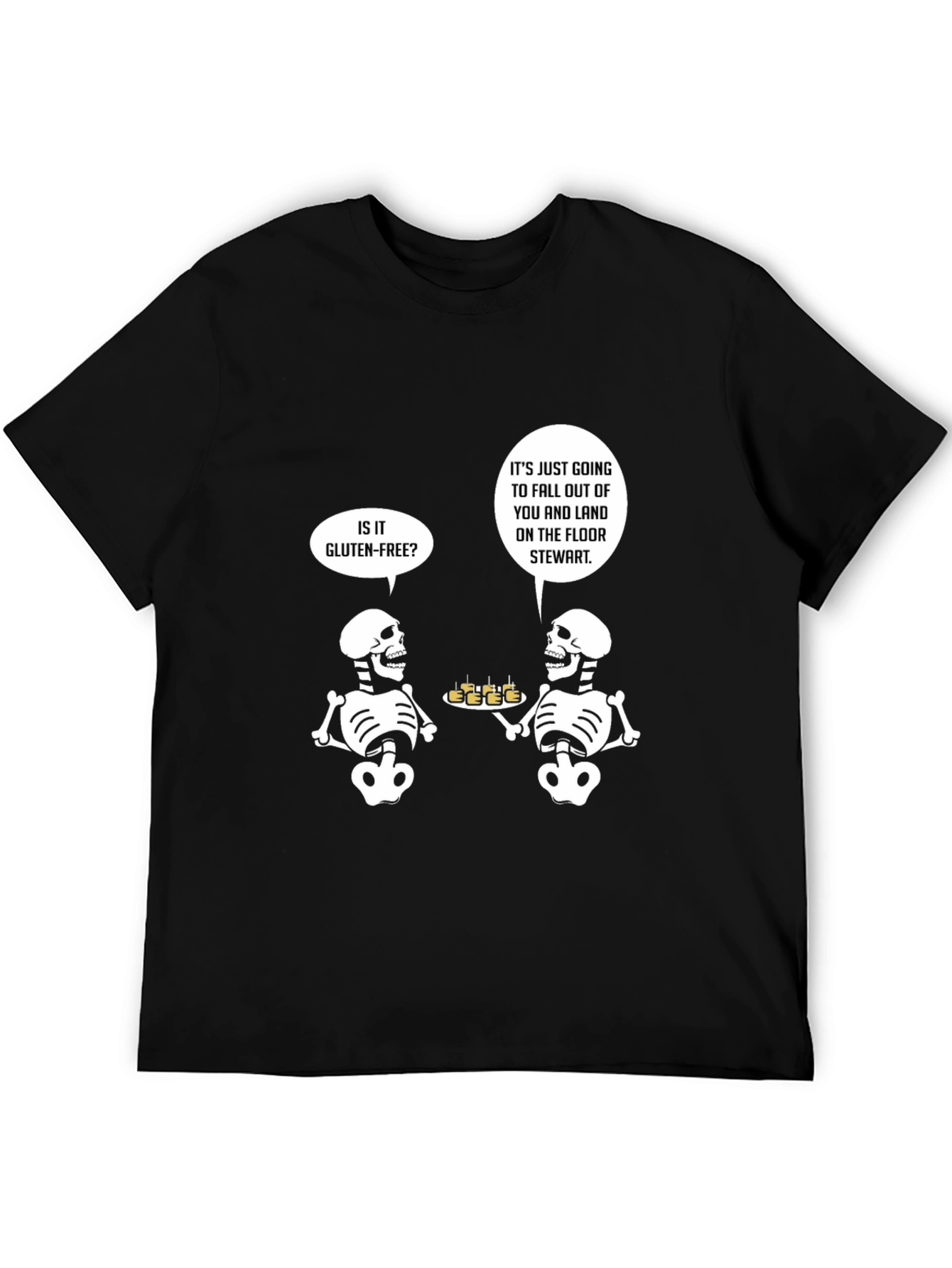 Black Gluten-Free Skeleton Humor T-Shirt view 5