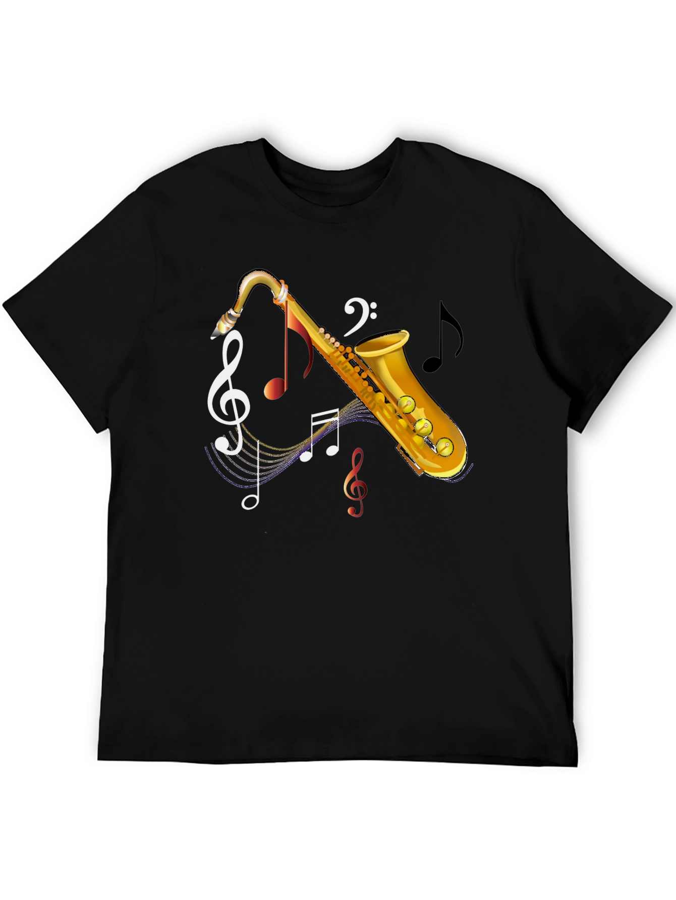 Black Saxophone Music Notes Graphic T-Shirt view 5