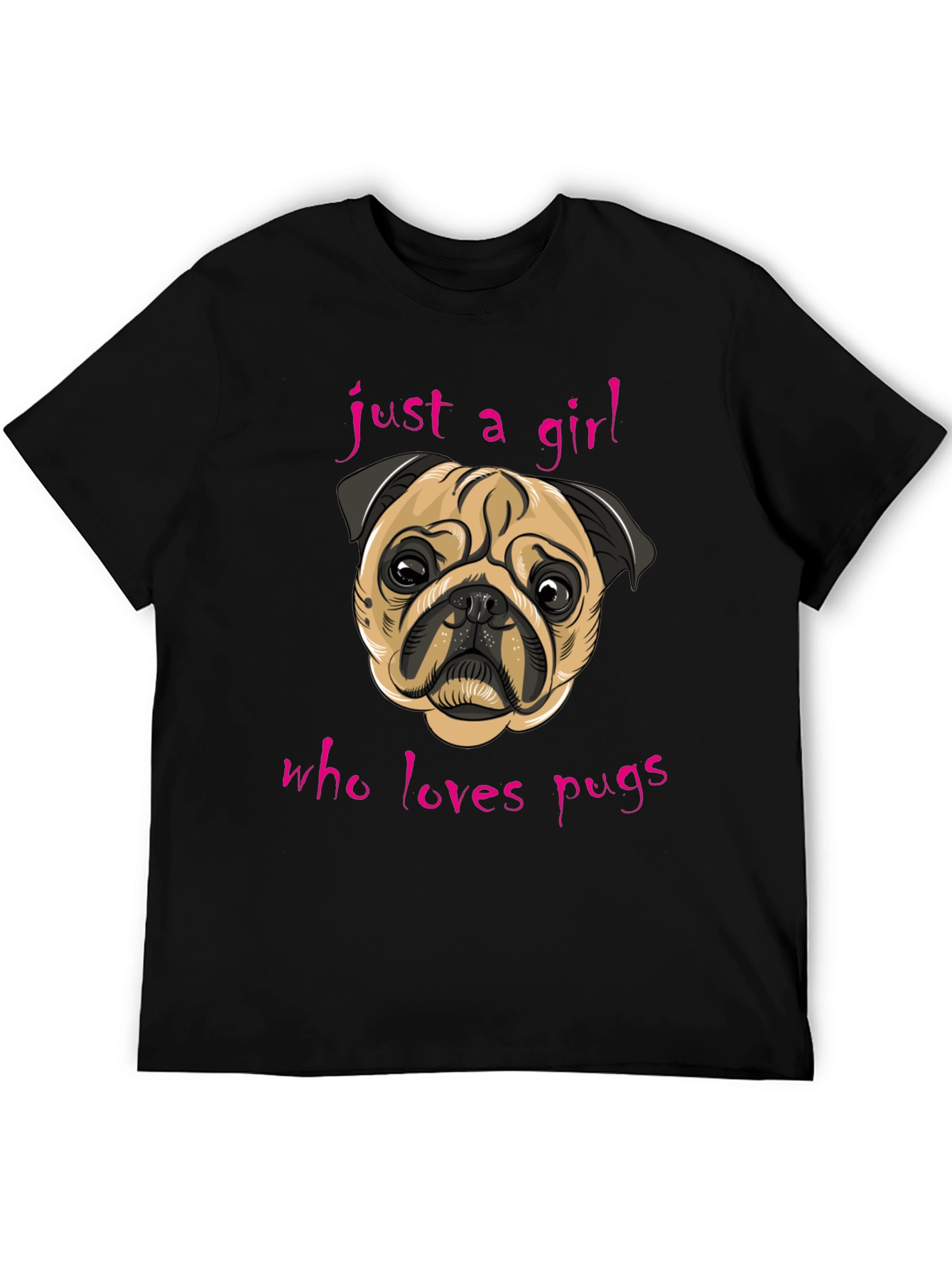 Black Just A Girl Who Loves Pugs - Graphic Tee view 5