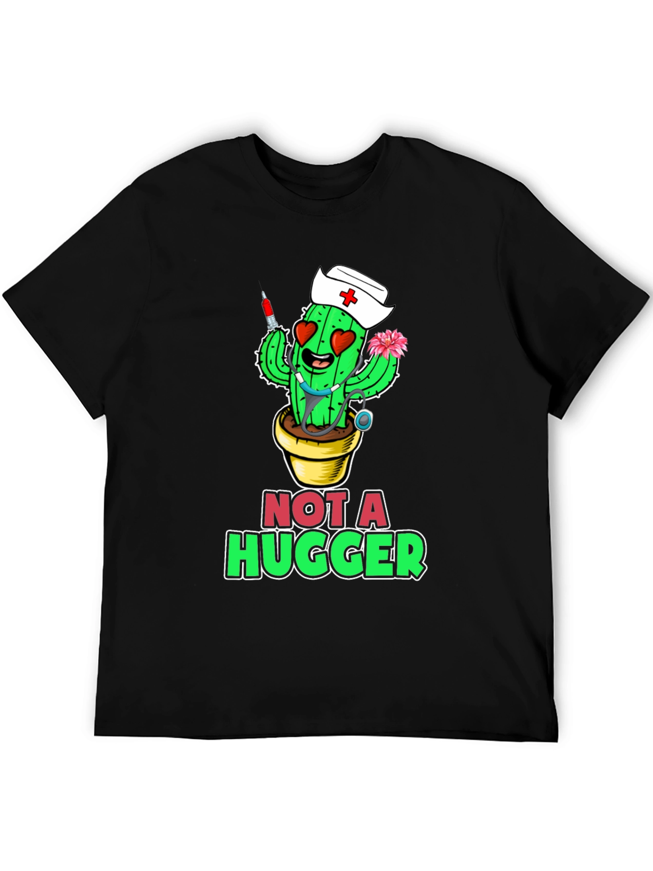 Black Not A Hugger Cactus Nurse T-Shirt view 5
