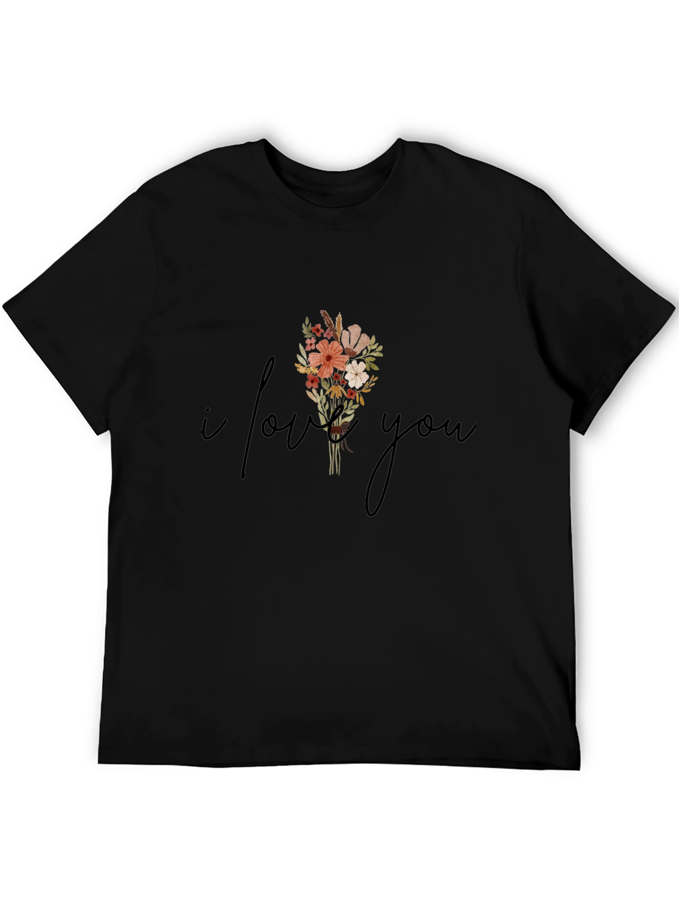 Black I Love You Floral Graphic Tee - Stylish Unisex T-Shirt view 5