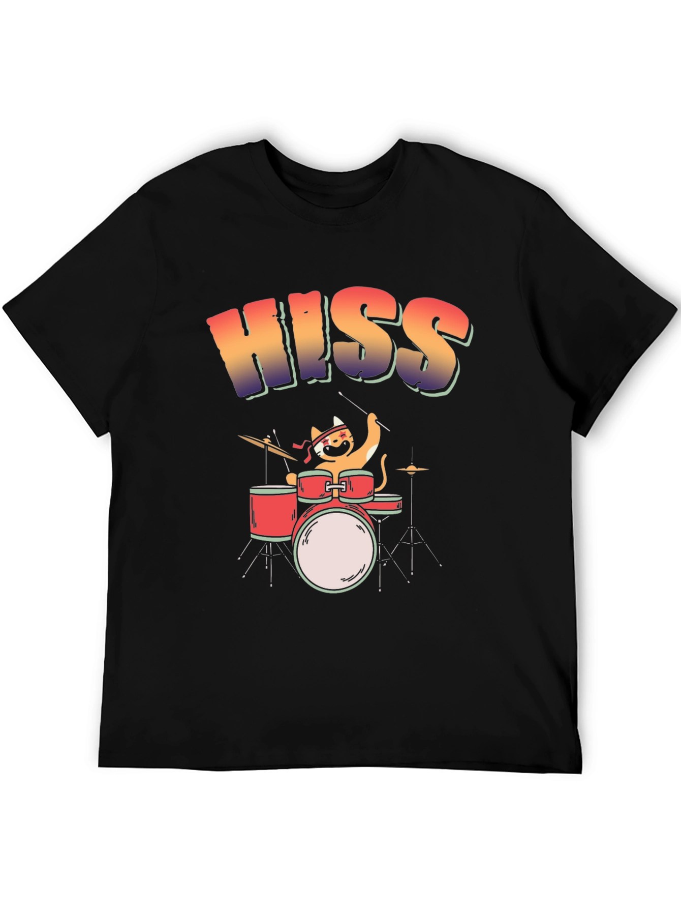 Black HISS Cat Drummer T-Shirt - Rock On! view 5