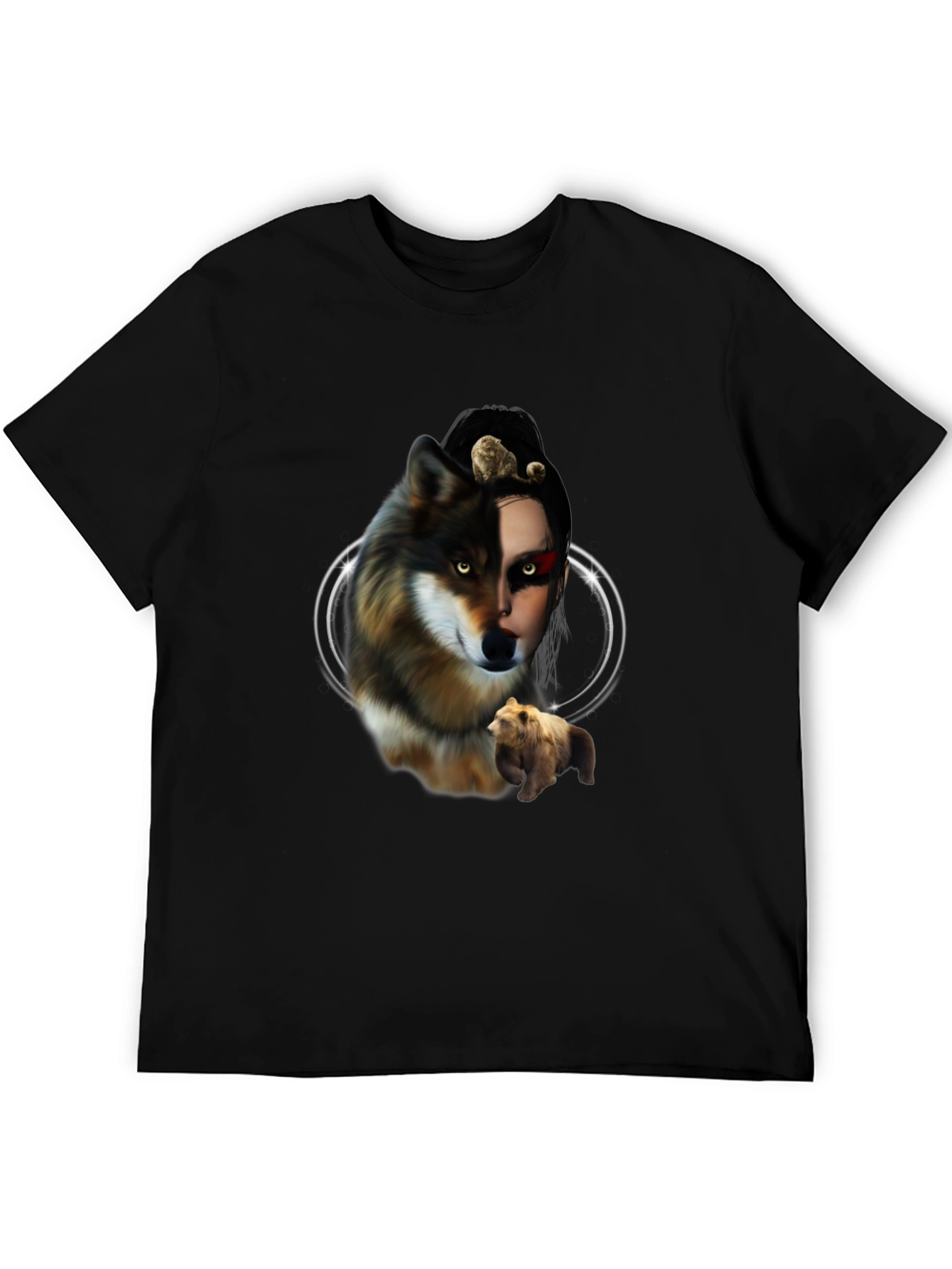 Black Wolf & Bear Graphic Tee - Unisex Black T-Shirt view 5