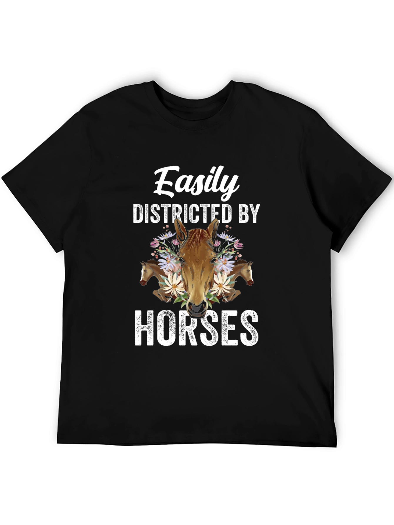 Black Easily Distracted By Horses Graphic Tee view 5