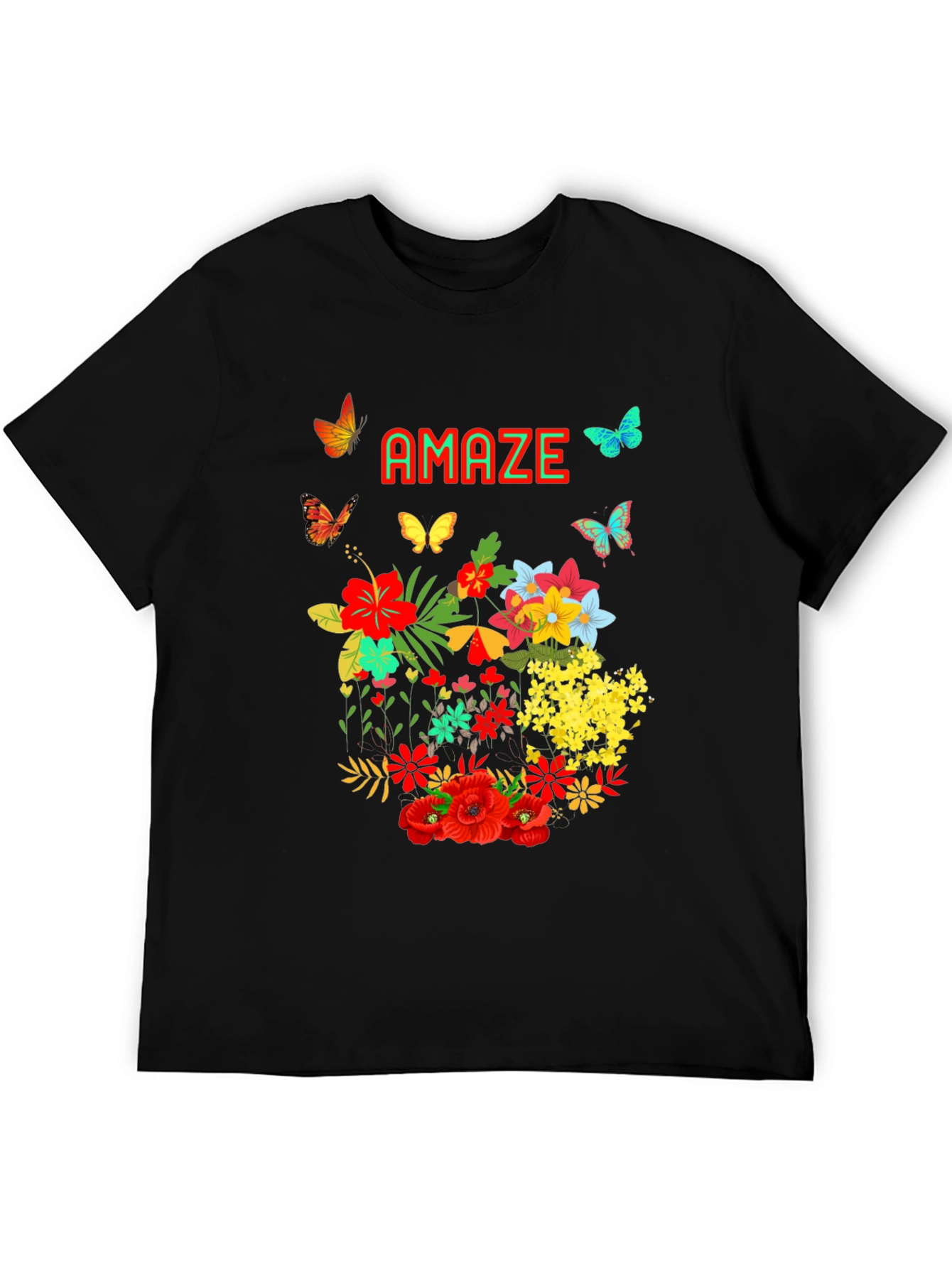 Black Amaze Floral Butterfly Graphic Tee - Men's Black T-Shirt view 5