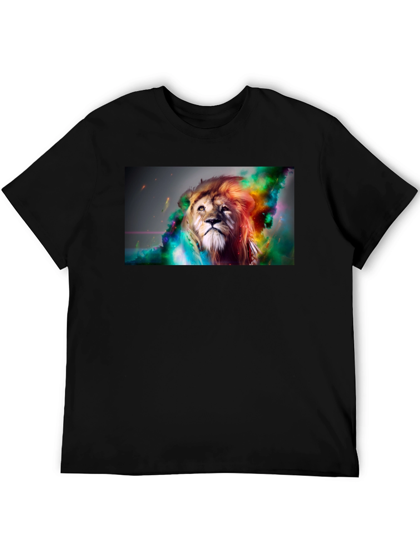 Black Lion Art Graphic Print Black T-Shirt view 5