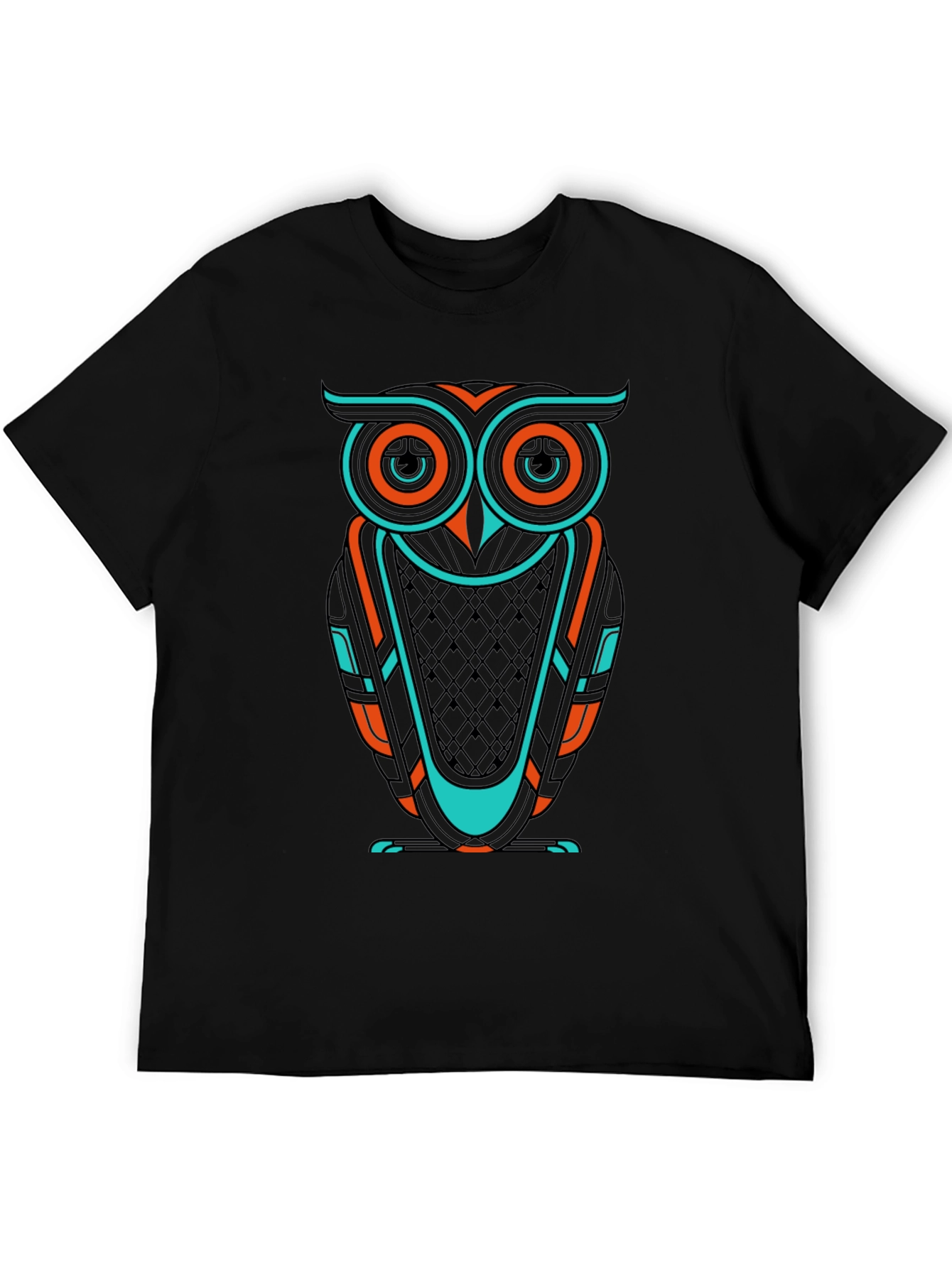 Black Cool Owl Graphic Print Men's Black T-Shirt view 5