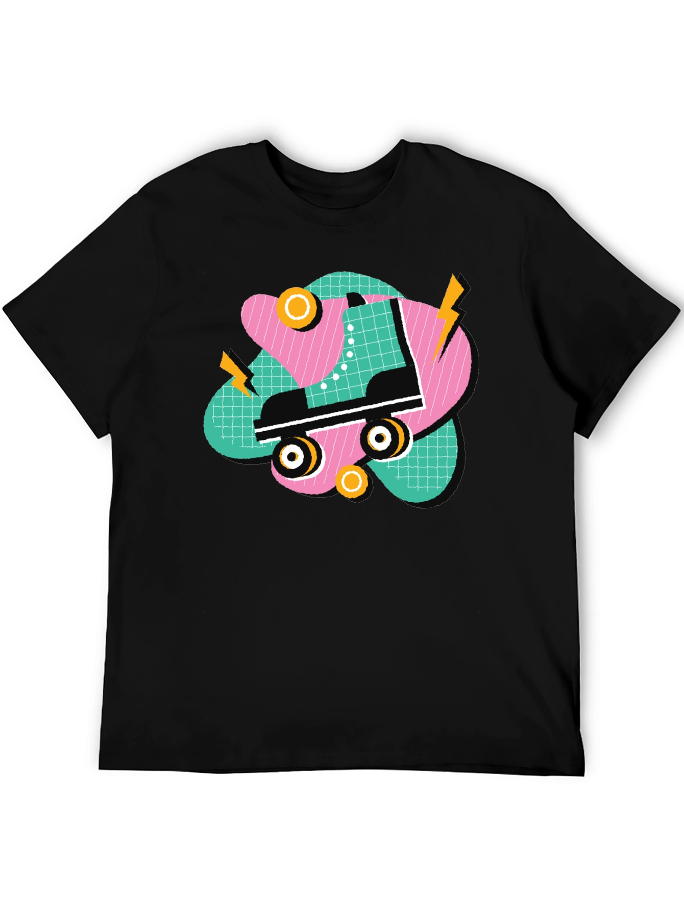 Black Retro Roller Skate Graphic Tee - 80s Style T-Shirt view 5