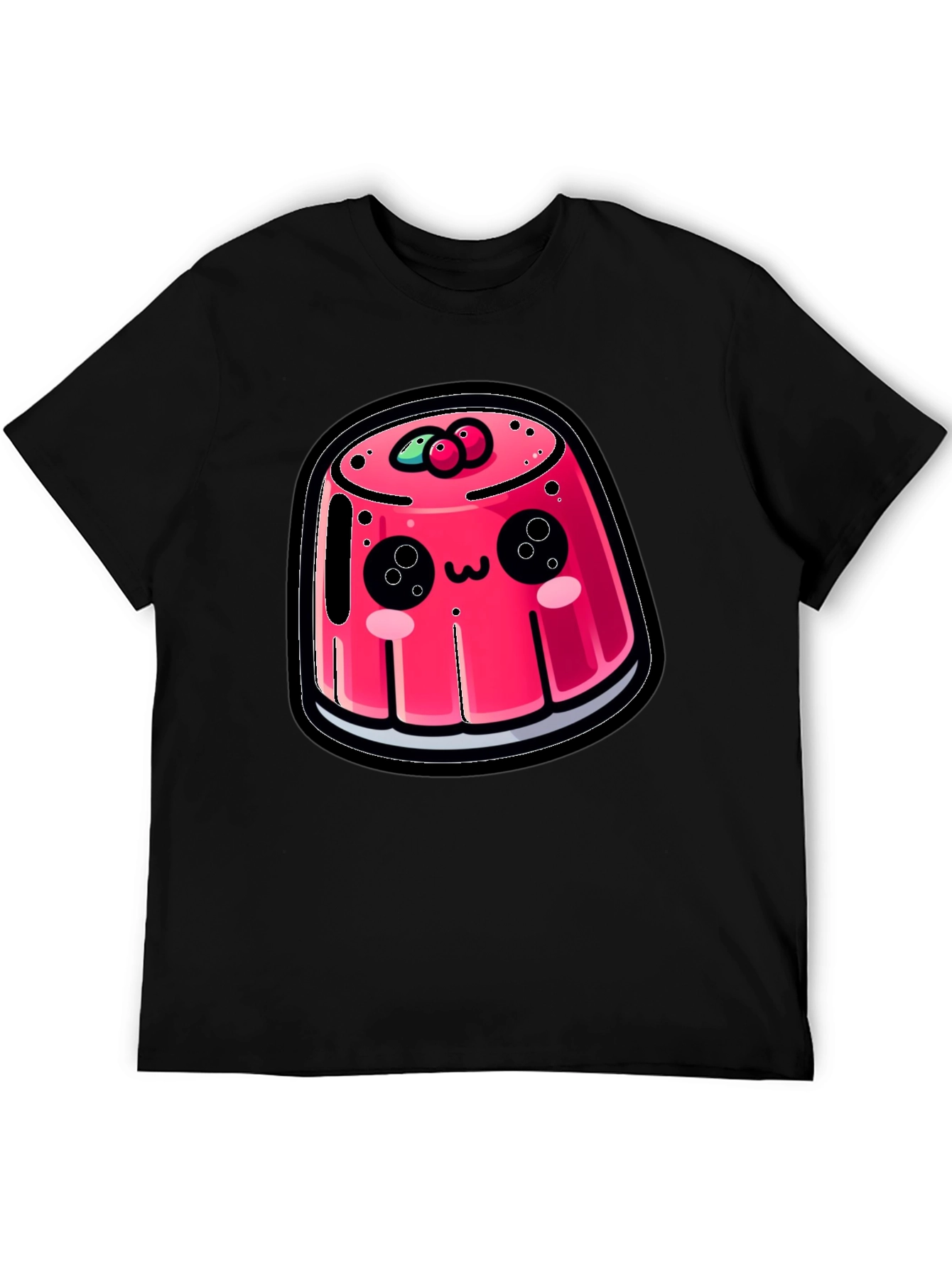 Black Cute Cartoon Pudding Black T-Shirt view 5