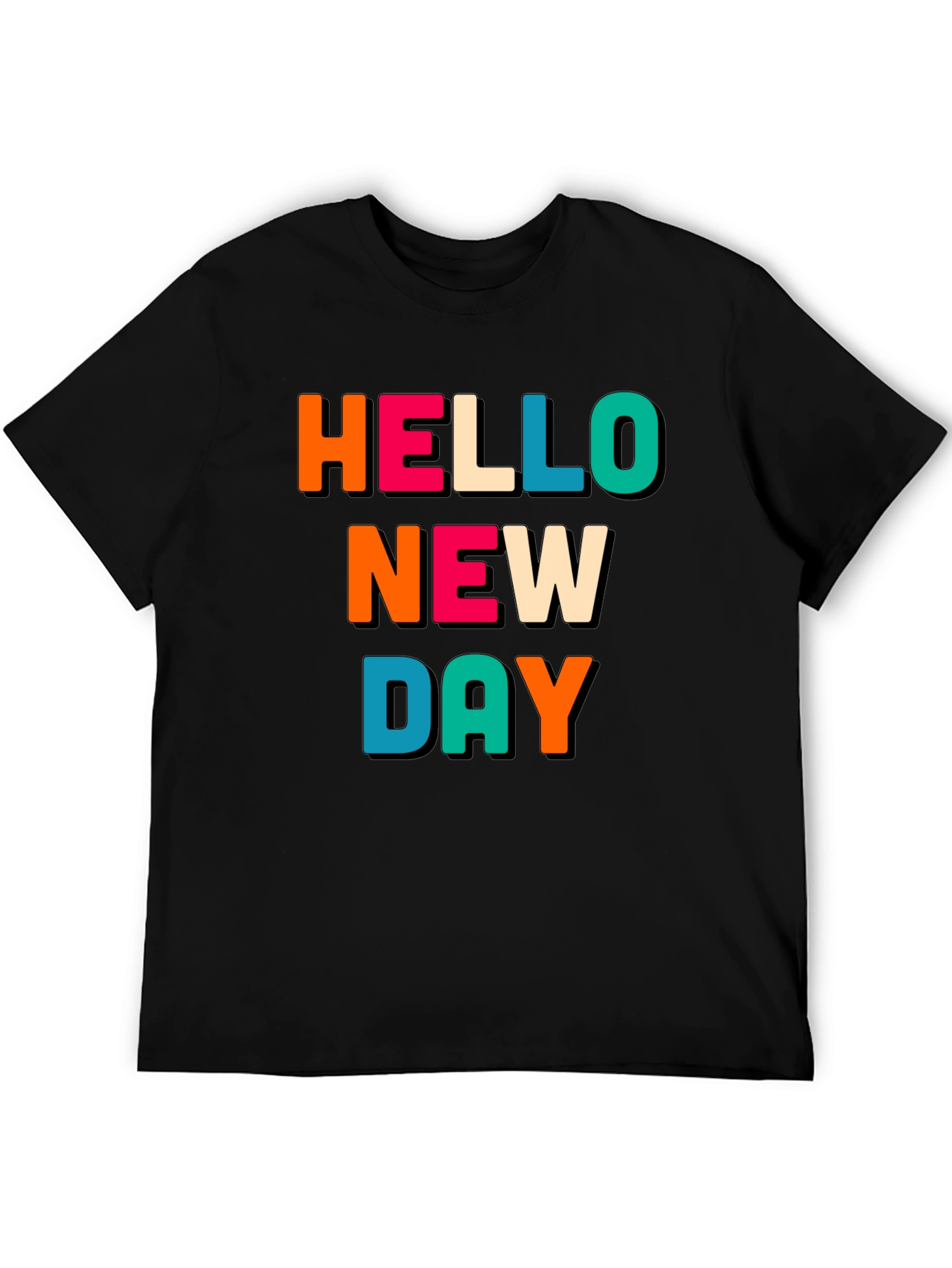Black Hello New Day Graphic Tee - Unisex Black Cotton T-Shirt view 5