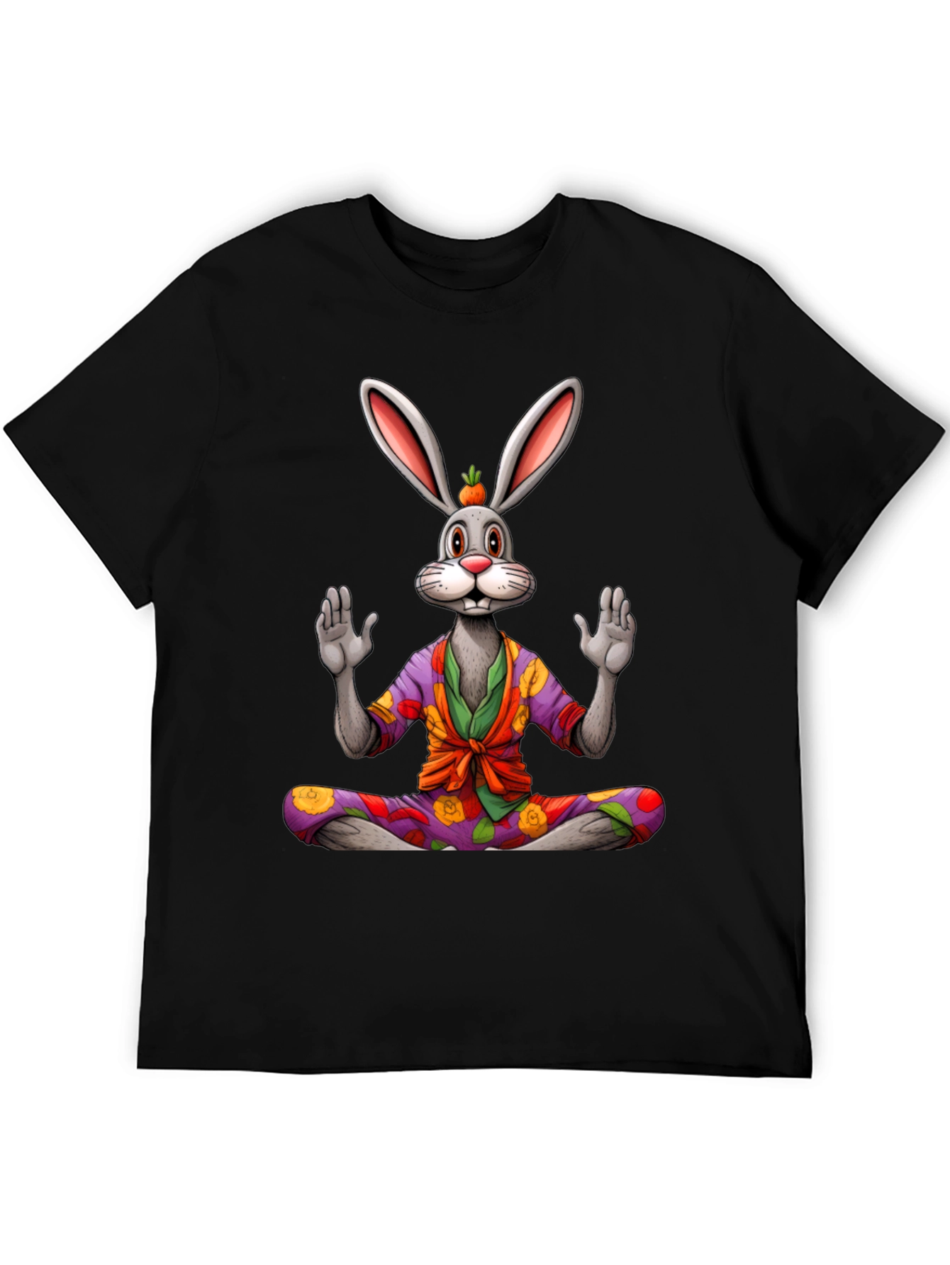 Black Zen Rabbit Graphic Tee - Meditating Hare Shirt view 5