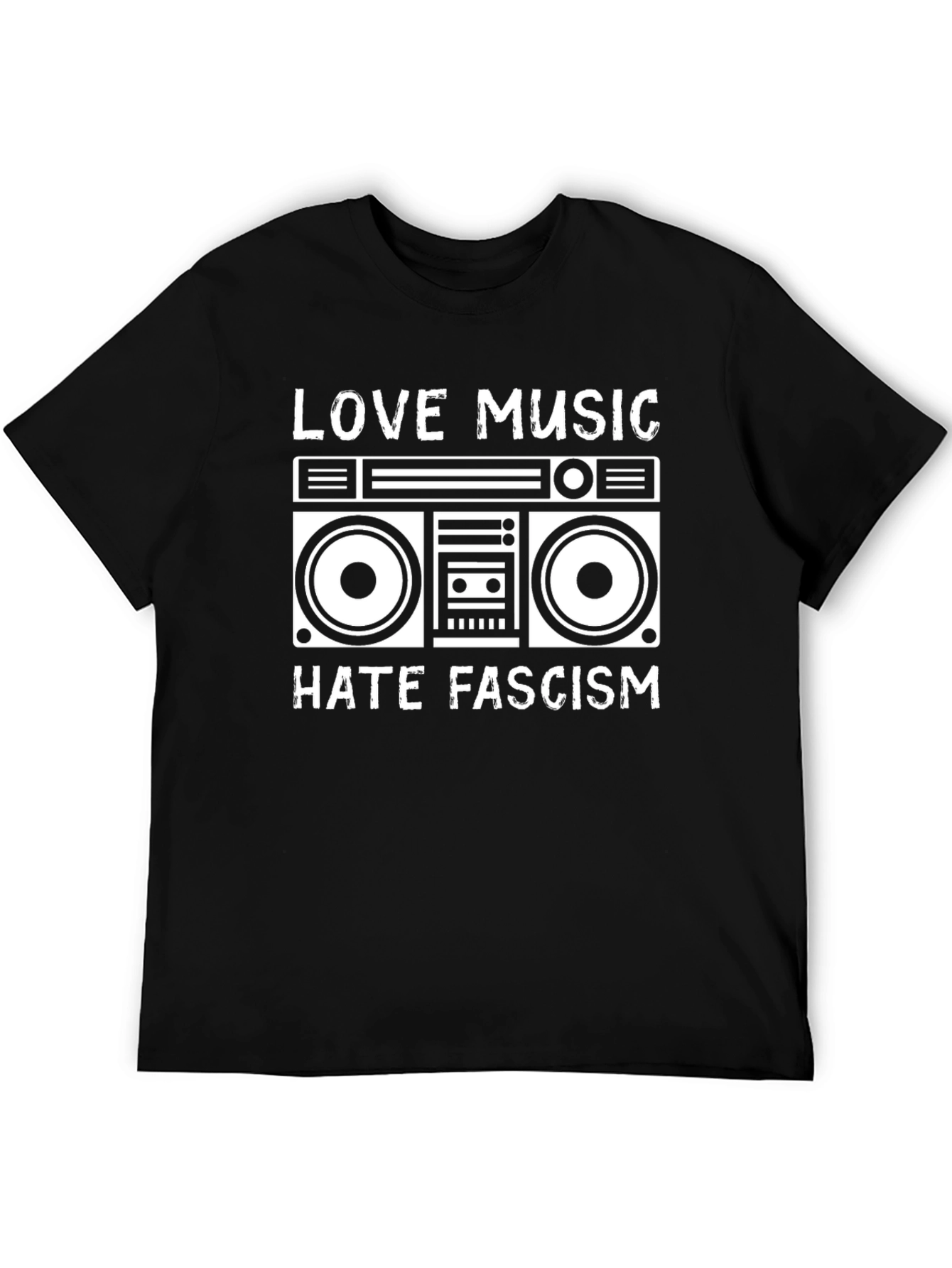 Black Love Music Hate Fascism Boombox Graphic Tee view 5