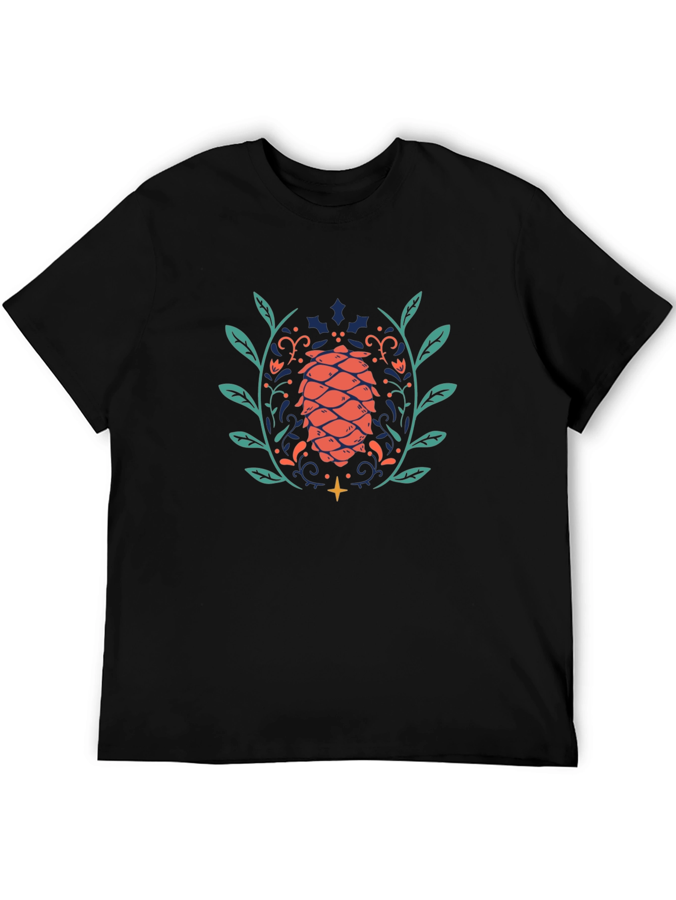 Black Unique Pinecone Graphic Black T-Shirt view 5