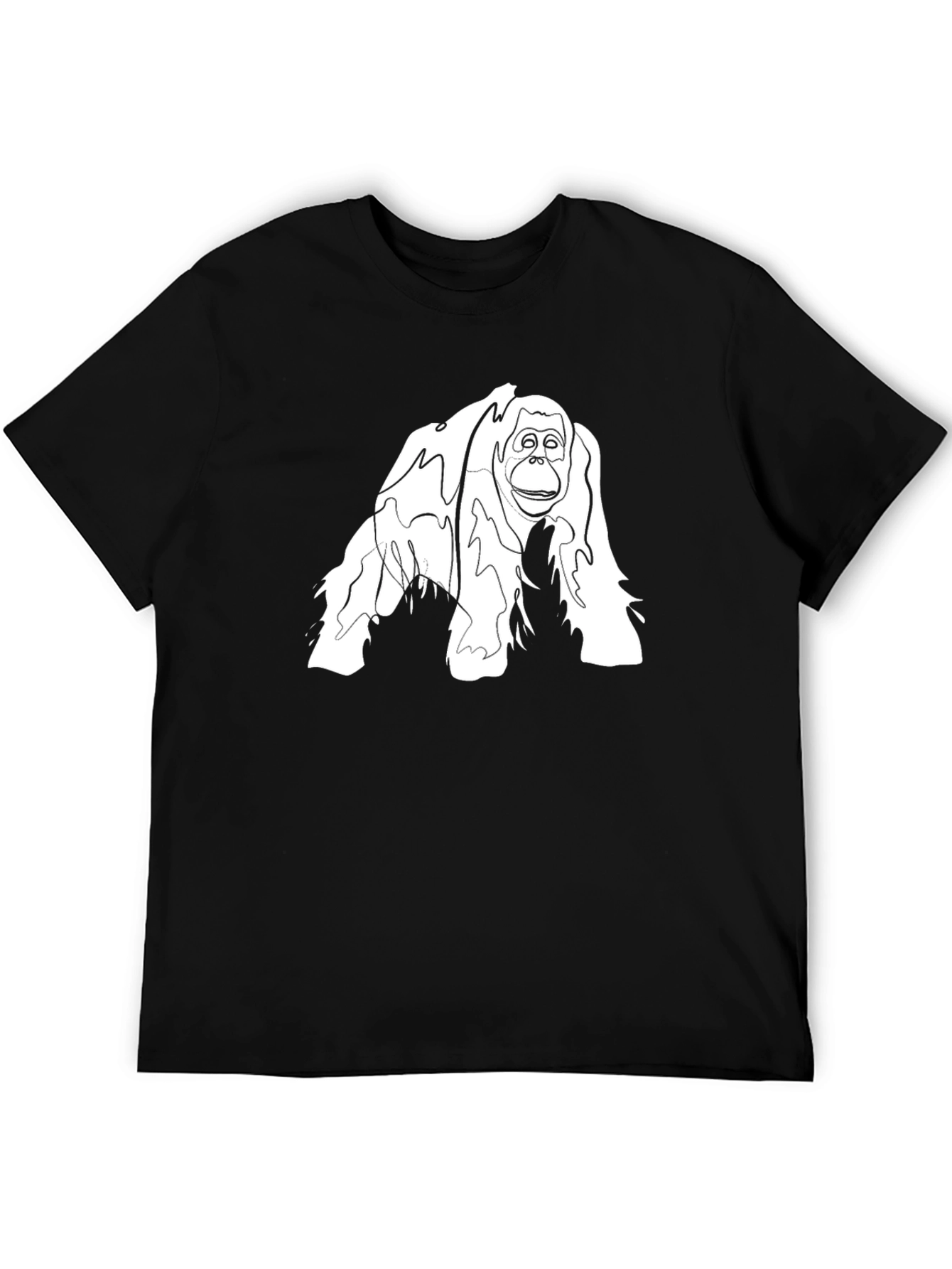 Black Orangutan Line Art Graphic Tee - Black Cotton Blend view 5