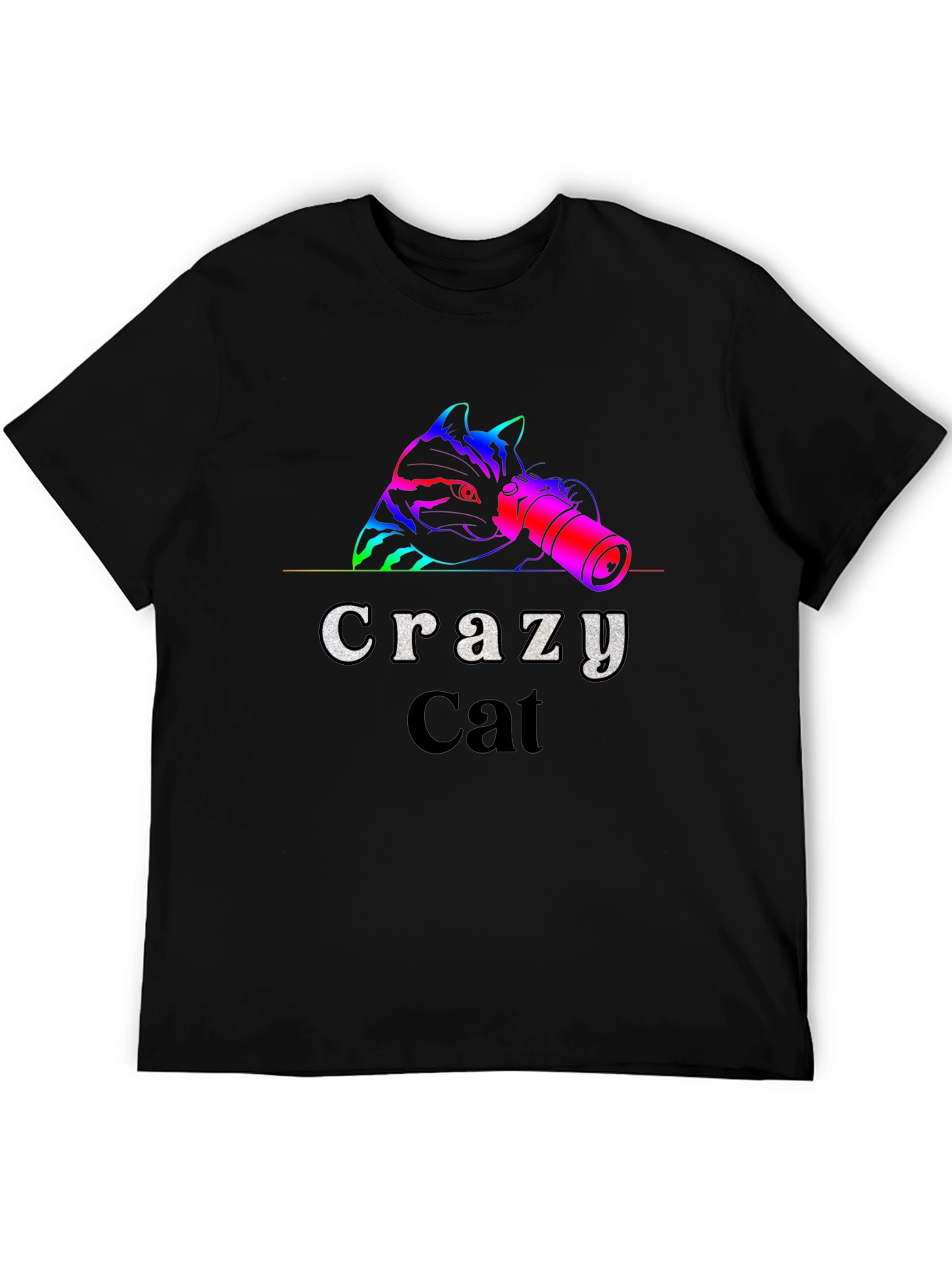 Black Crazy Cat T-Shirt - Novelty Graphic Tee view 5