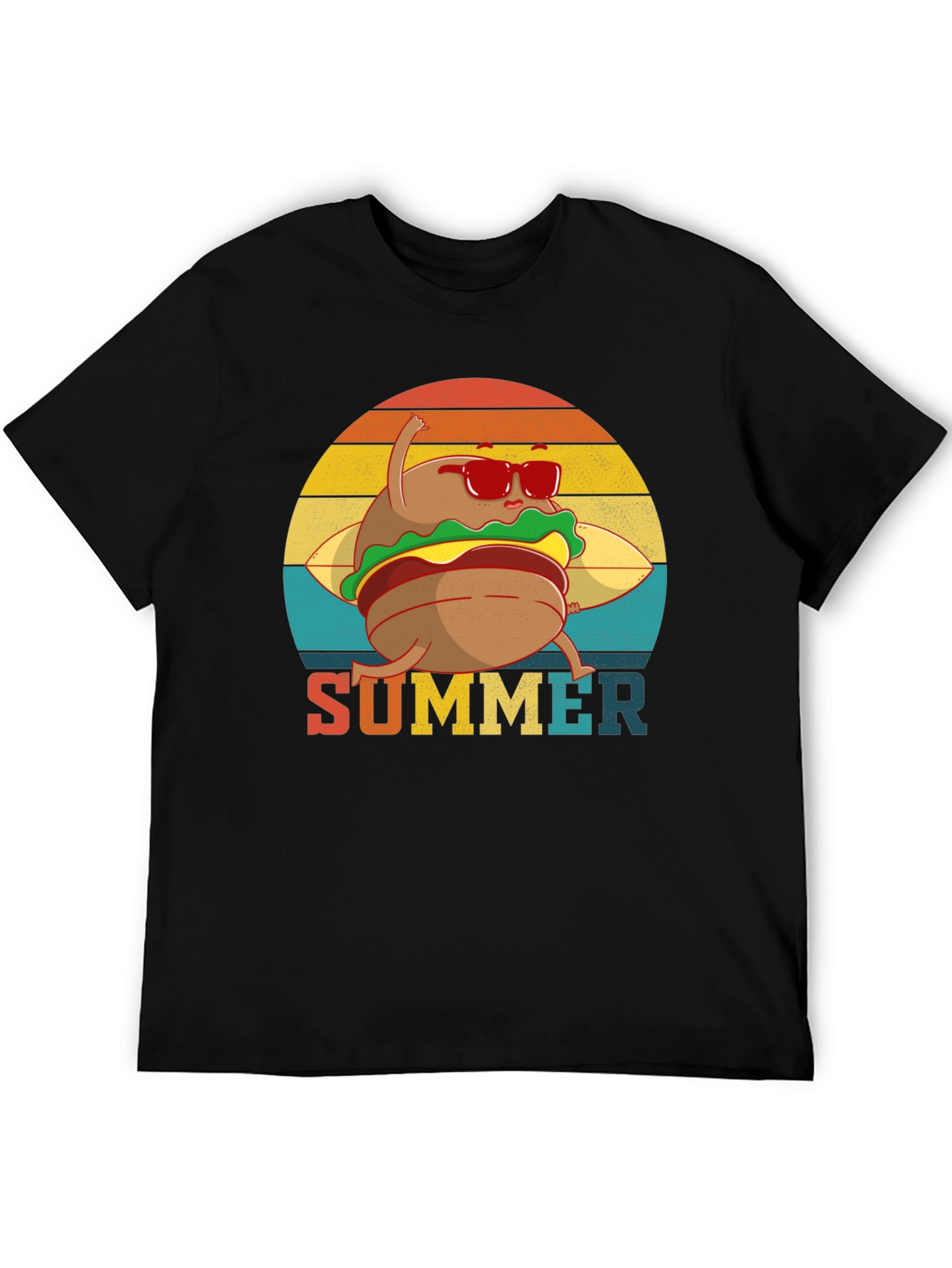 Black Summer Burger Graphic Tee - Black Cotton T-Shirt view 5