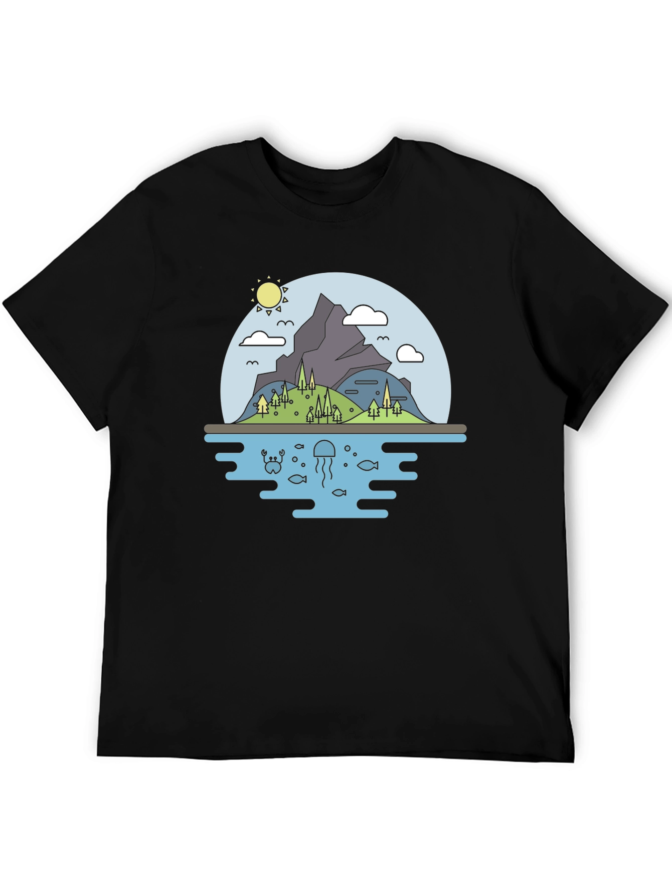 Black Nature Graphic Tee - Mountain & Sea Black T-Shirt view 5