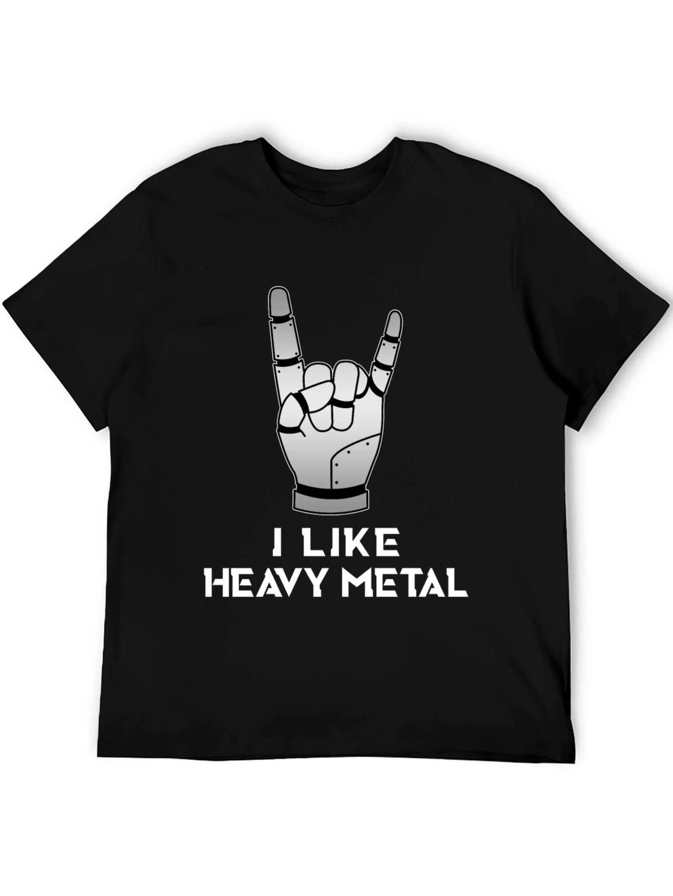 Black I Like Heavy Metal Robot Hand Graphic Tee view 5