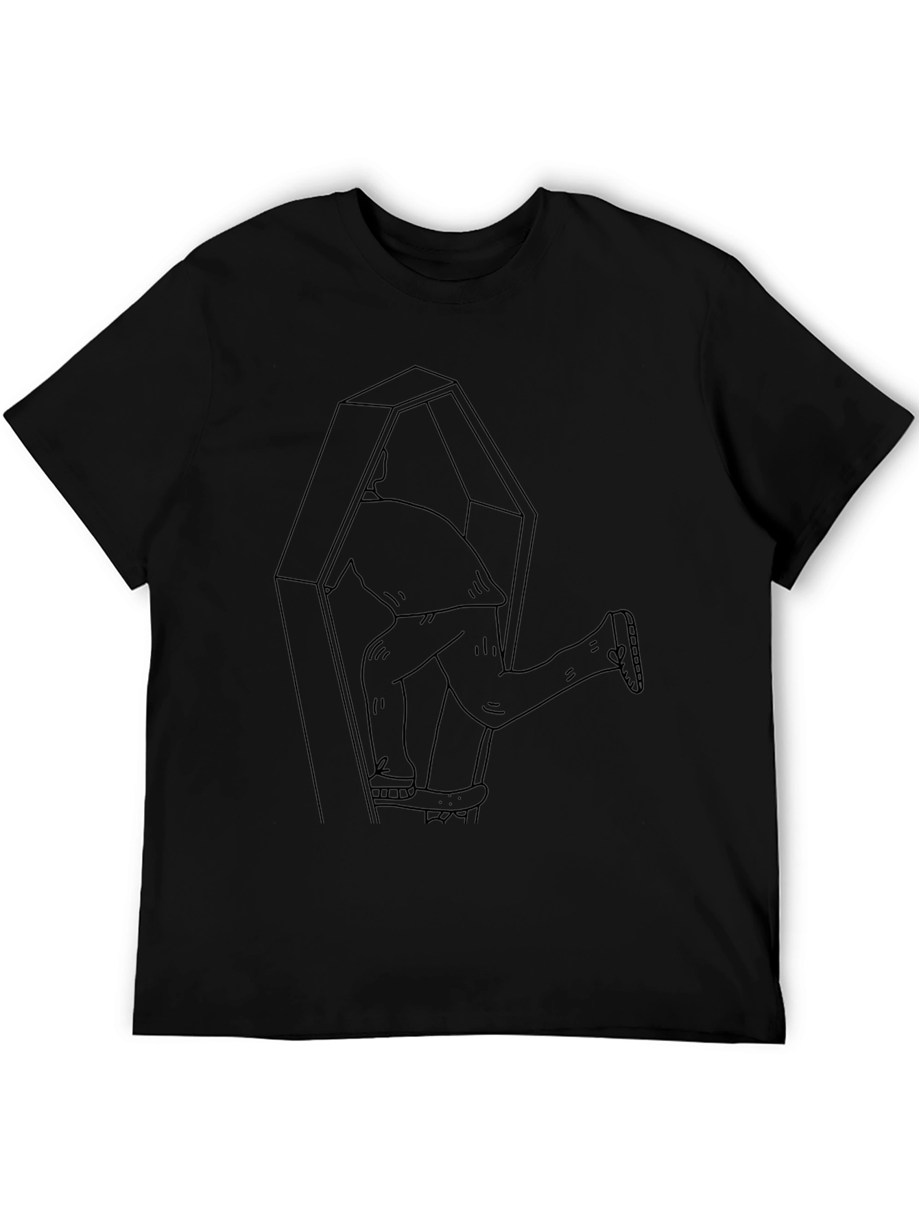 Black Funny Coffin Escape Men's Black T-Shirt view 5