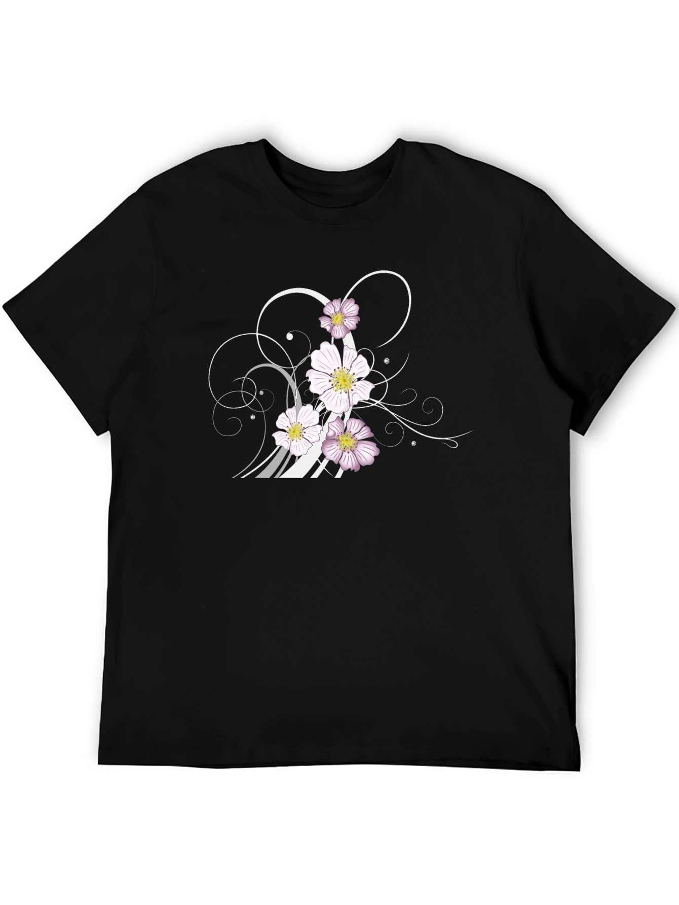 Black Floral Swirl Graphic Black T-Shirt view 5