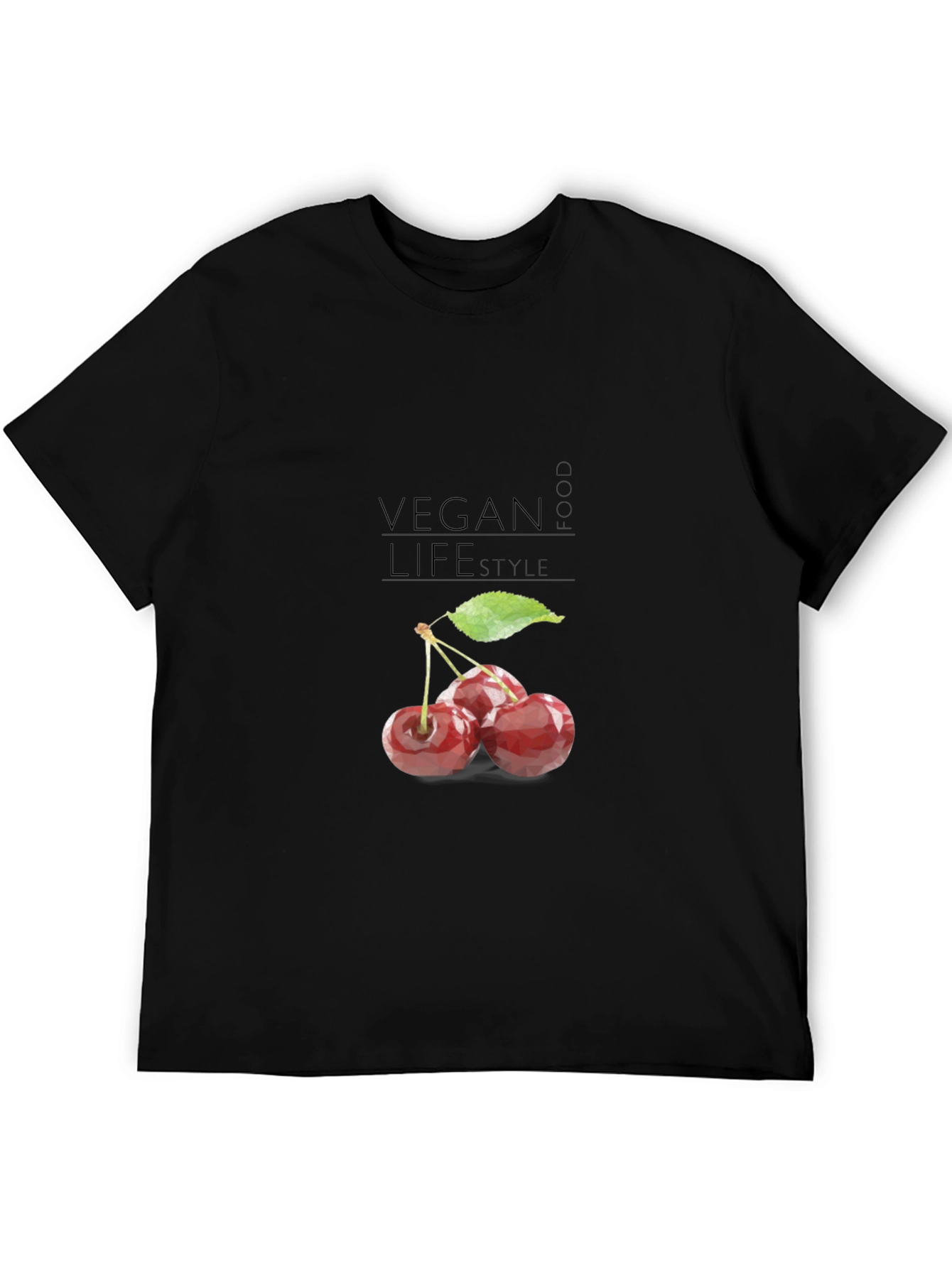 Black Vegan Cherry T-Shirt: Food Lifestyle Tee view 5