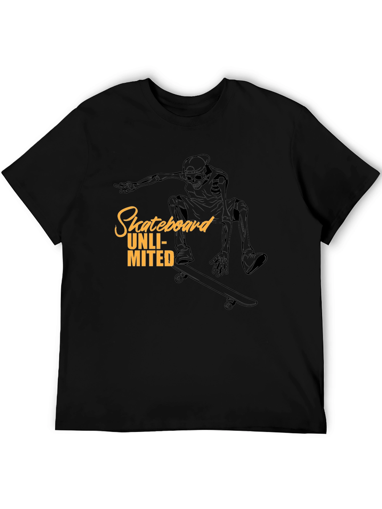 Black Skateboard Unlimited Black T-Shirt - Skeleton Rider Design view 5