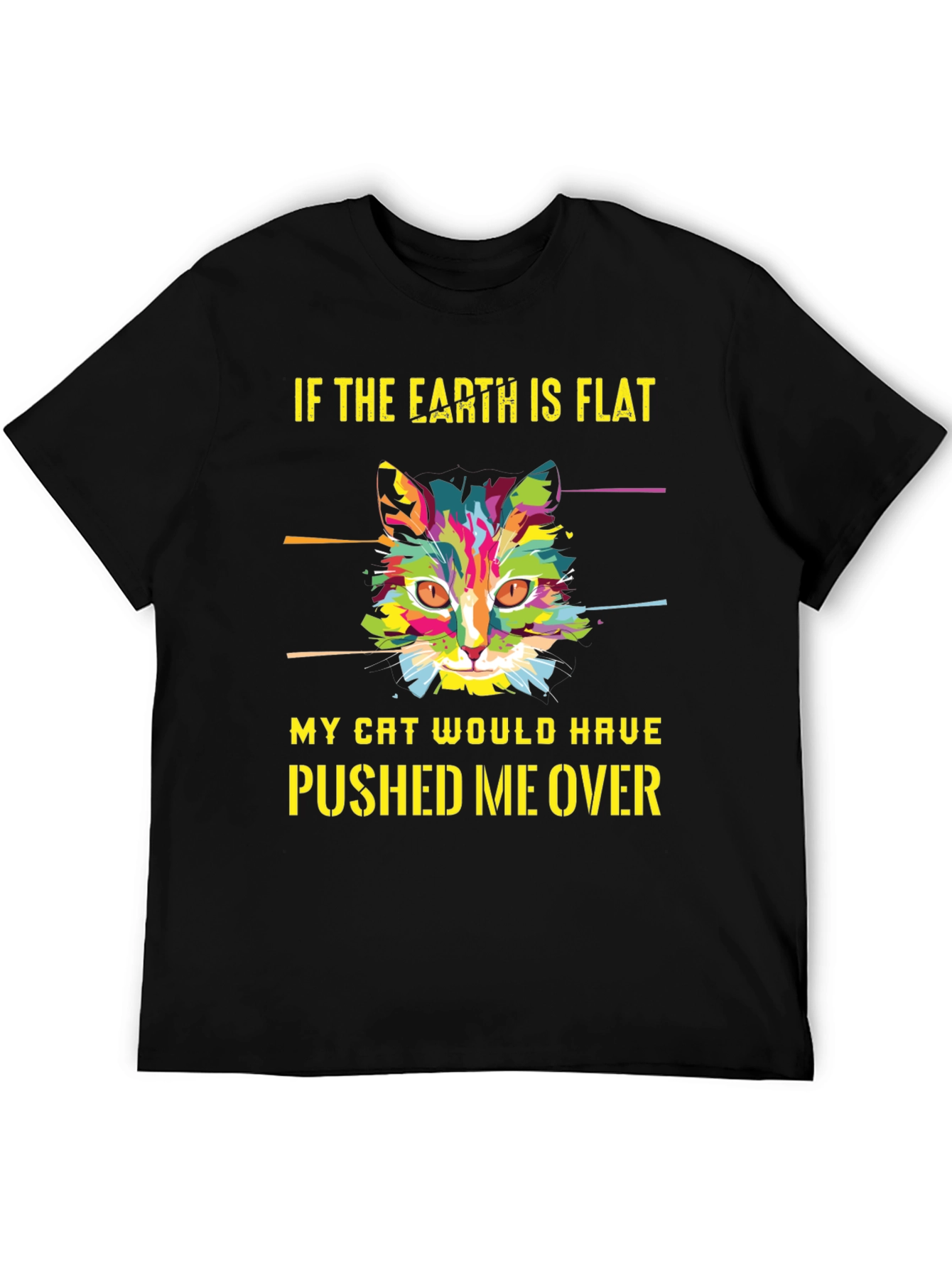 Black Flat Earth Cat T-Shirt - Funny Graphic Tee view 5