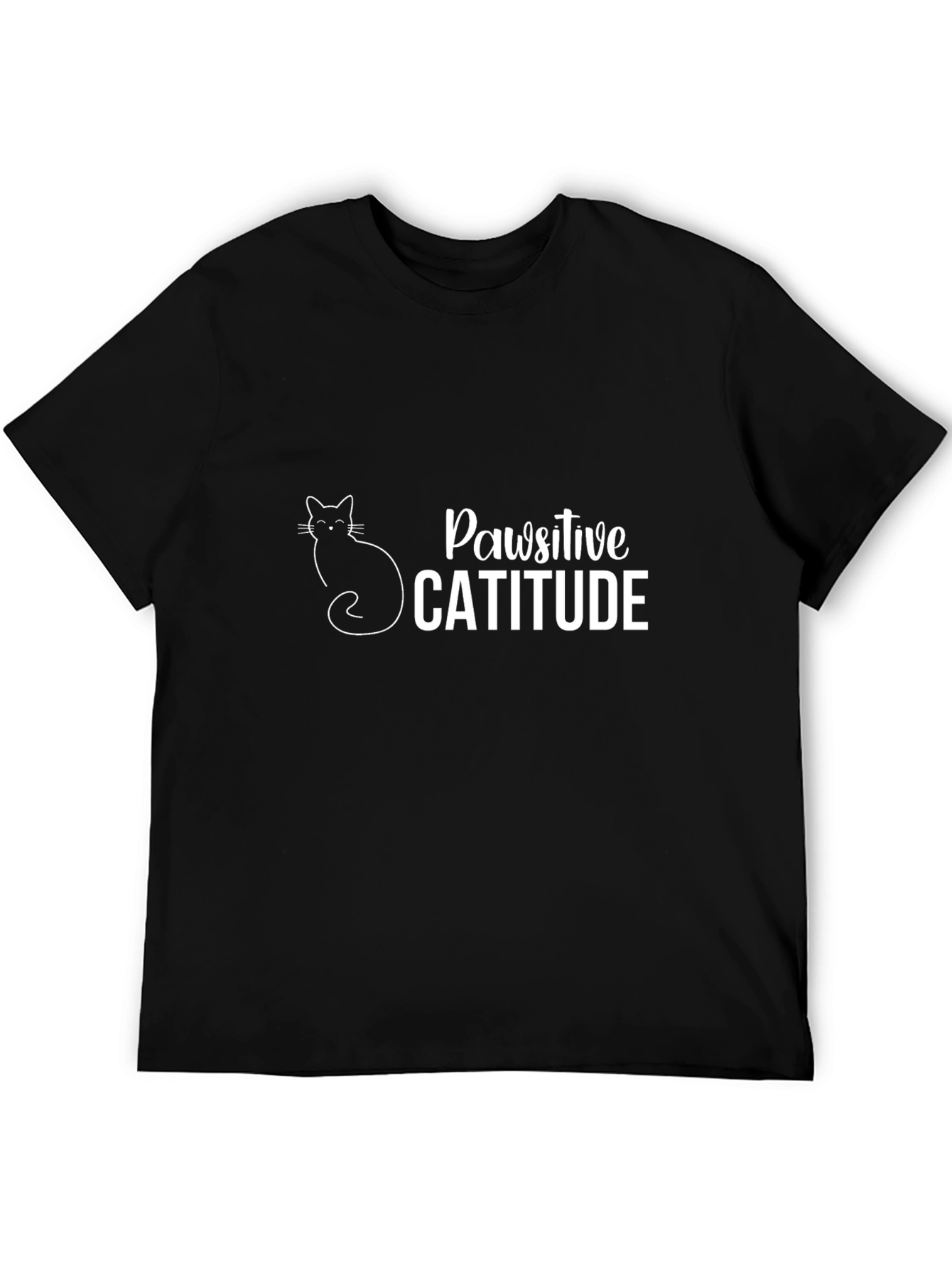 Black Pawsitive Catitude Graphic Tee - Black Cotton T-Shirt view 5