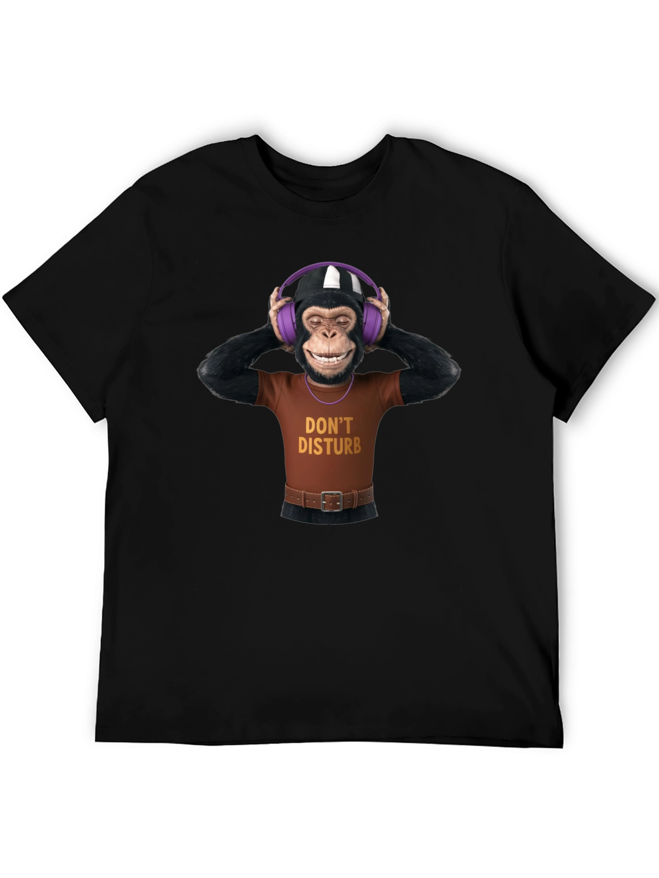 Black Funny Monkey Graphic T-Shirt - Don't Disturb view 5
