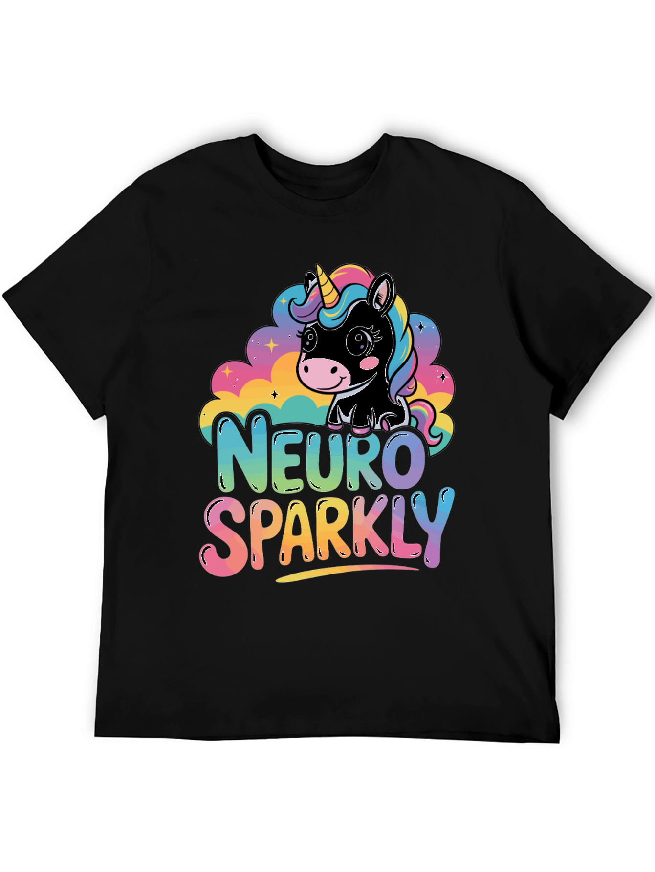 Black Neuro Sparkly Unicorn Graphic Tee view 5