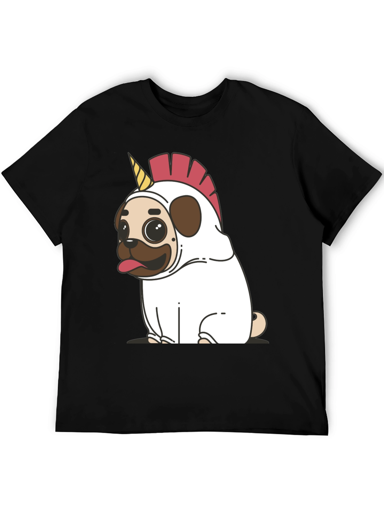 Black Unicorn Pug Black T-Shirt - Quirky & Fun! view 5