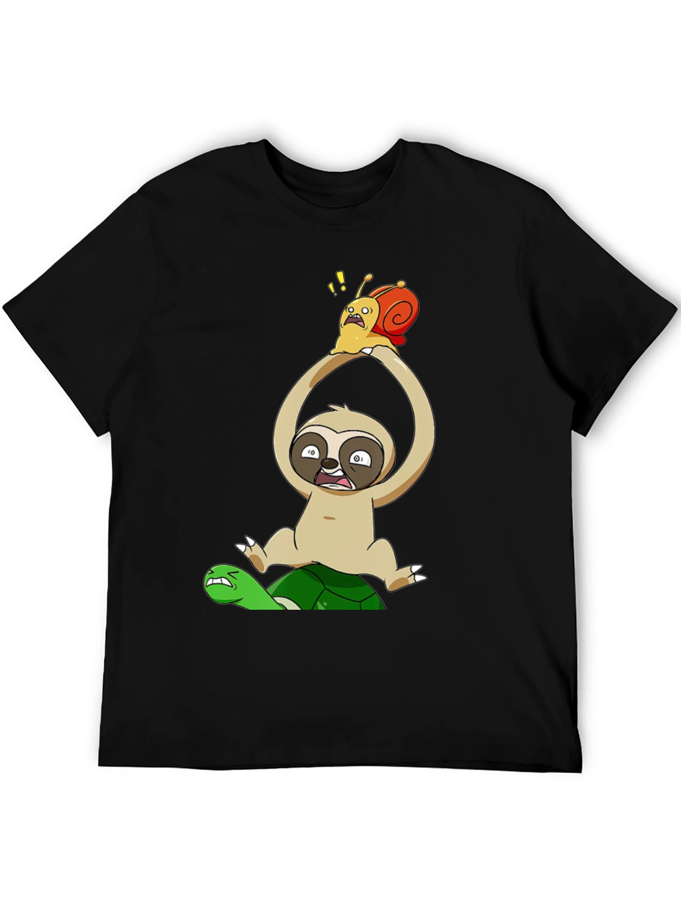 Black Funny Cartoon Animal T-Shirt: Sloth, Snail, Turtle view 5