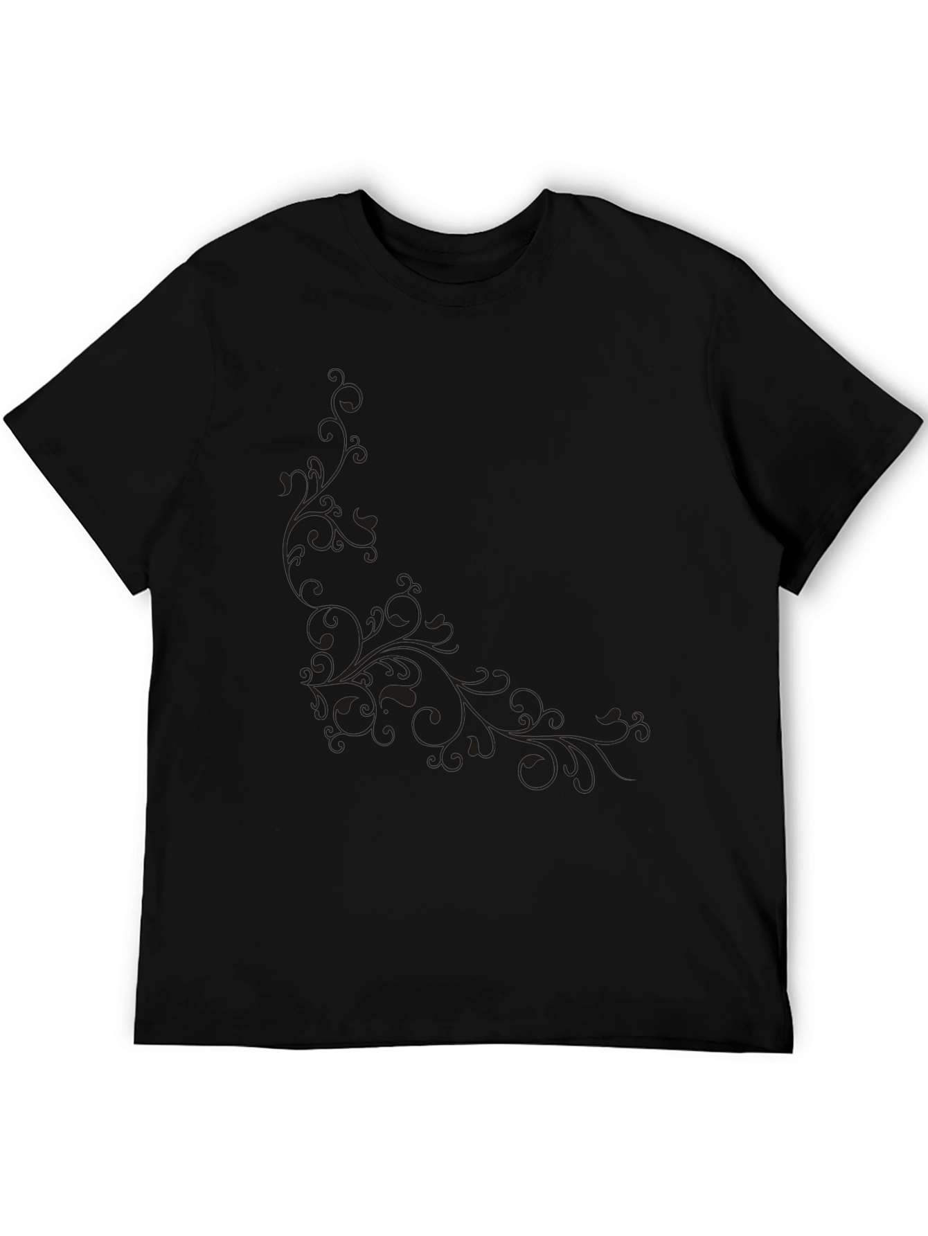 Black Men's Black T-Shirt with Subtle Floral Design view 5
