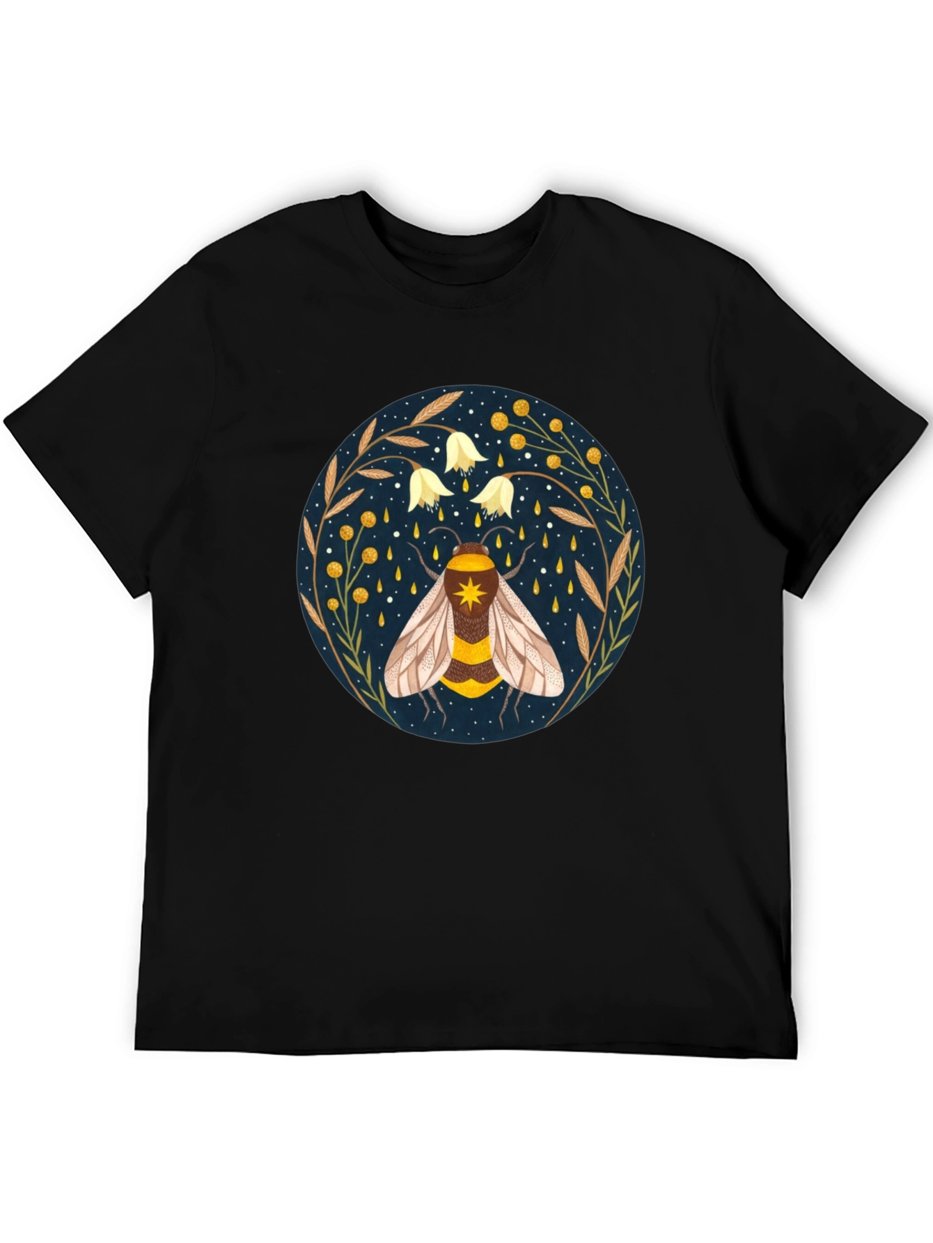 Black Enchanted Bee Graphic Tee - Celestial Honeycomb Design view 5
