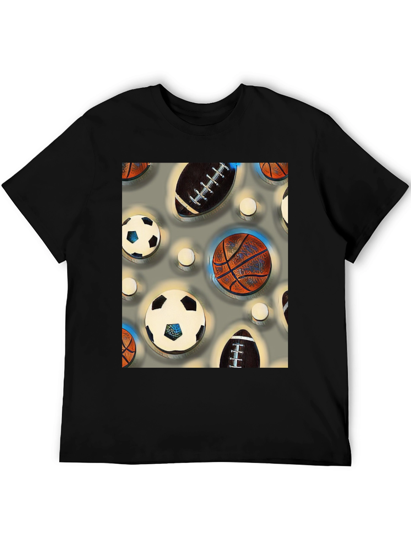 Black Sports Balls Patterned Tee view 5