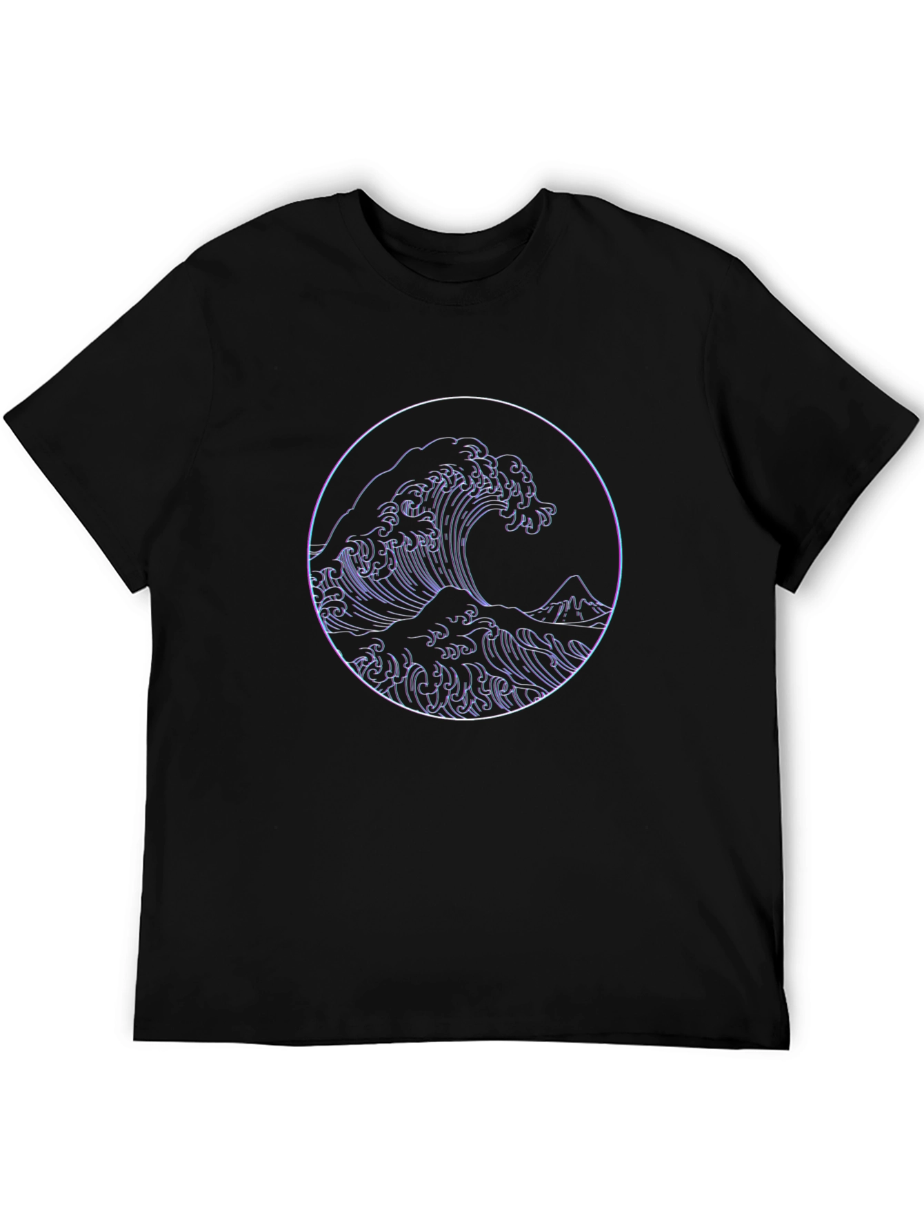 Black Great Wave Graphic Tee - Black Crew Neck T-Shirt view 5
