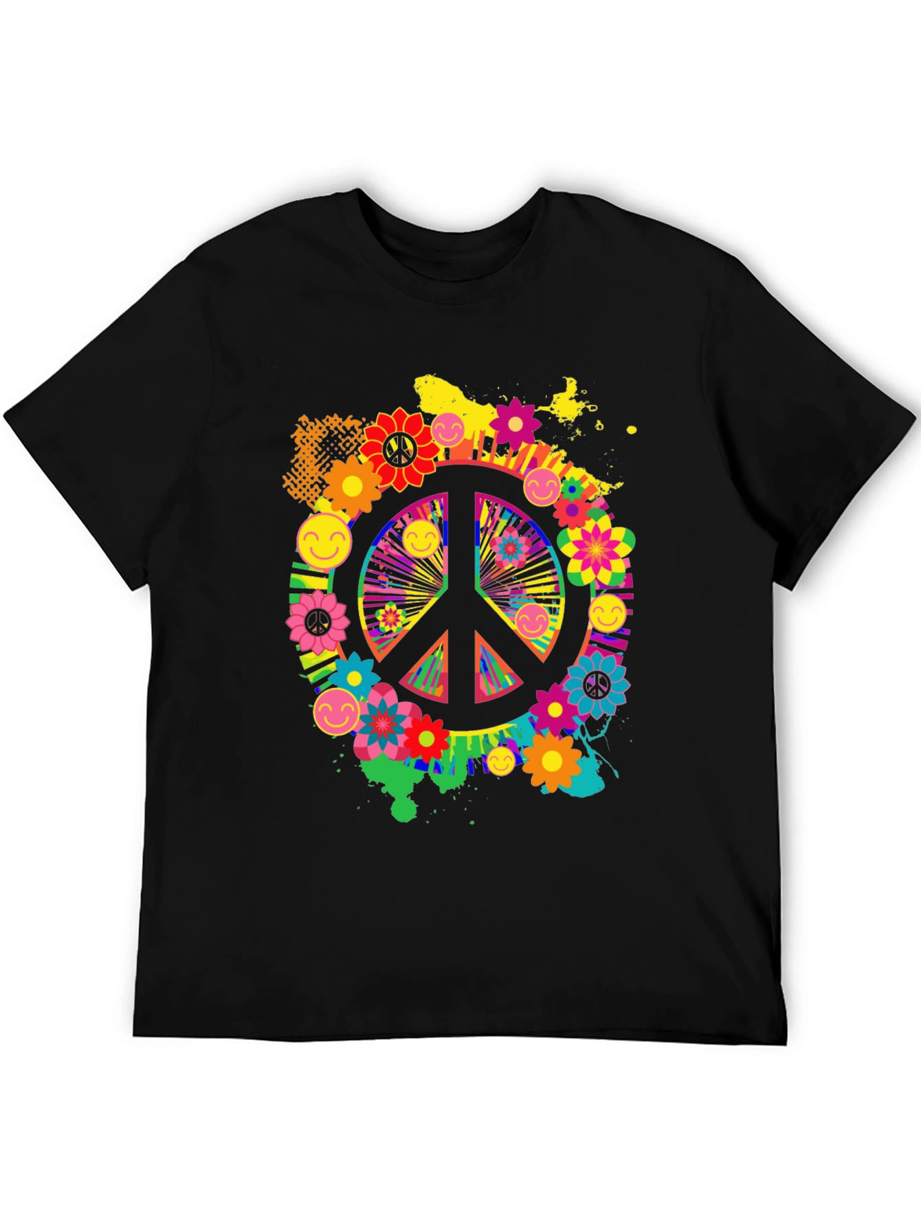 Black Groovy Peace Sign Graphic Tee - Retro Style view 5