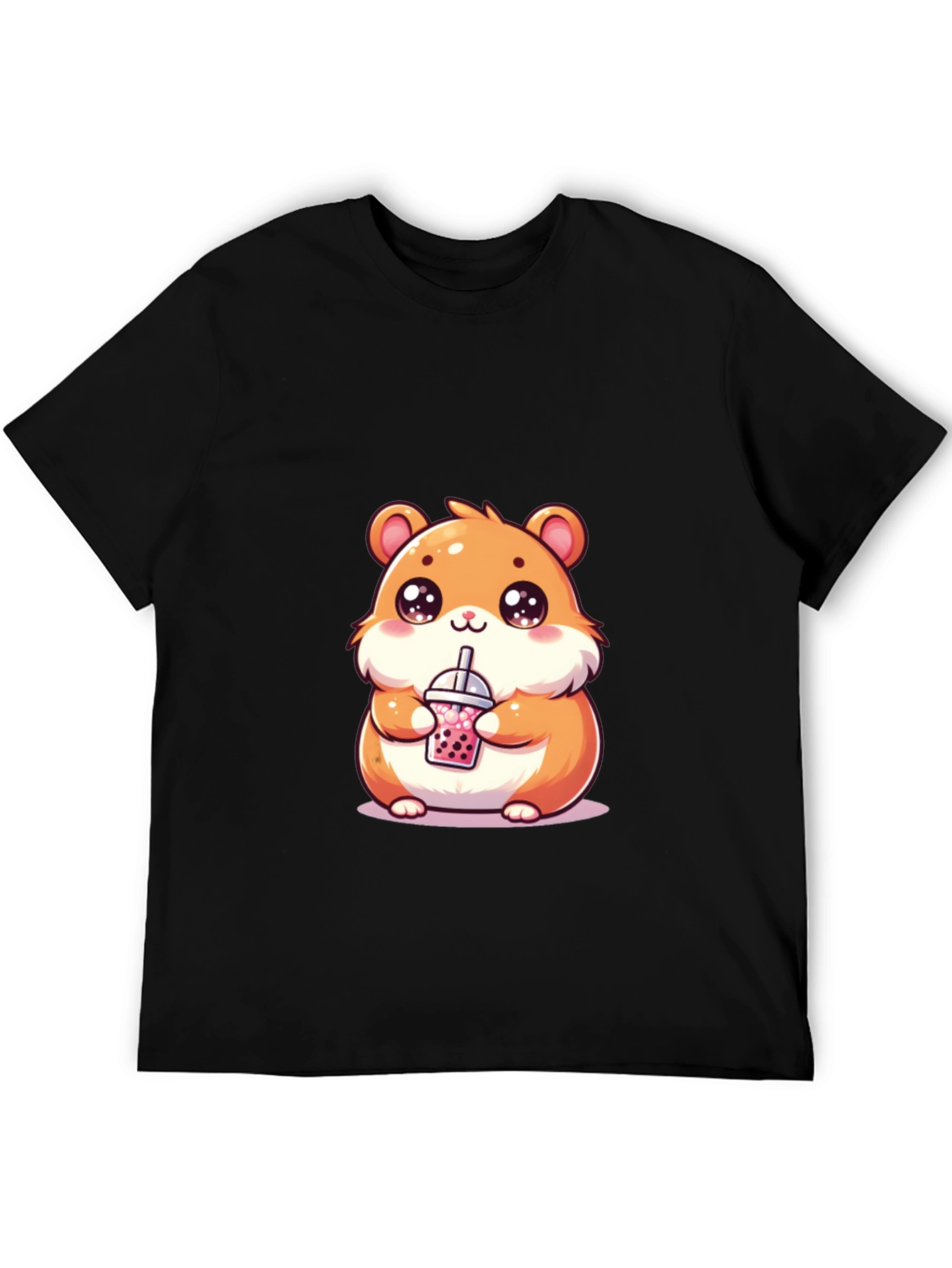 Black Cute Hamster Boba Tea Graphic T-Shirt view 5