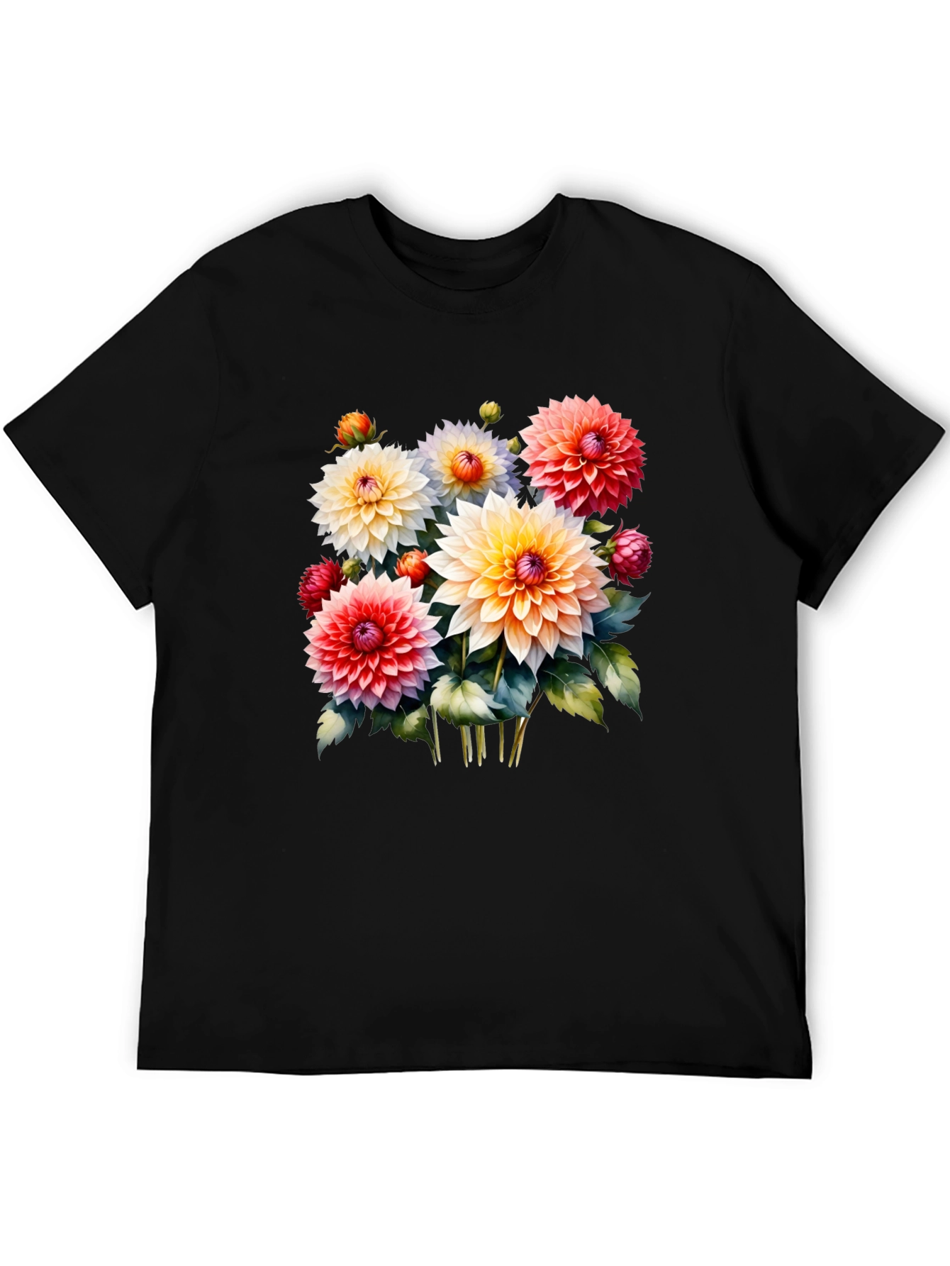 Black Floral Graphic Tee - Colorful Dahlia Design view 5