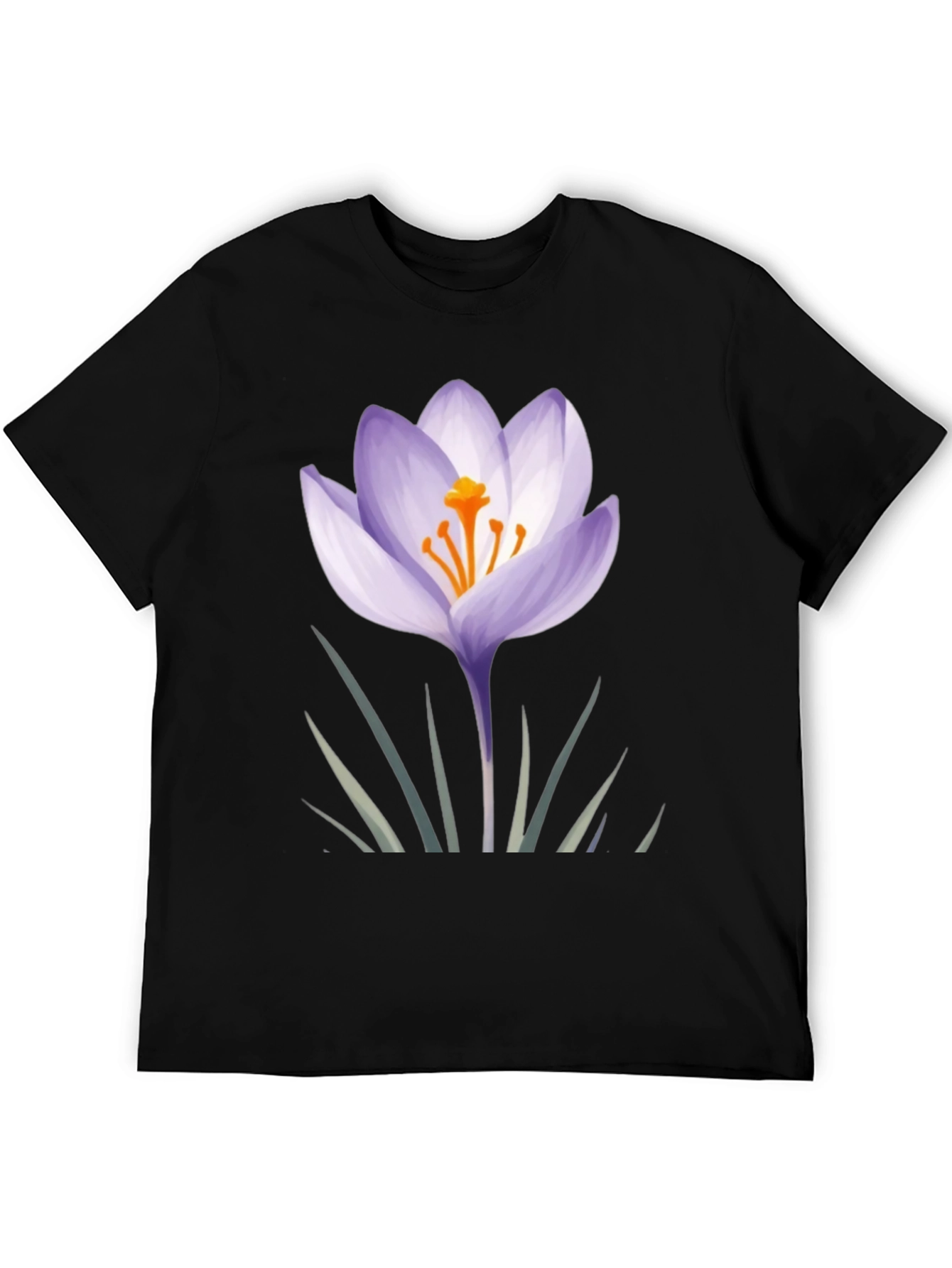 Black Crocus Flower Graphic Black T-Shirt view 5