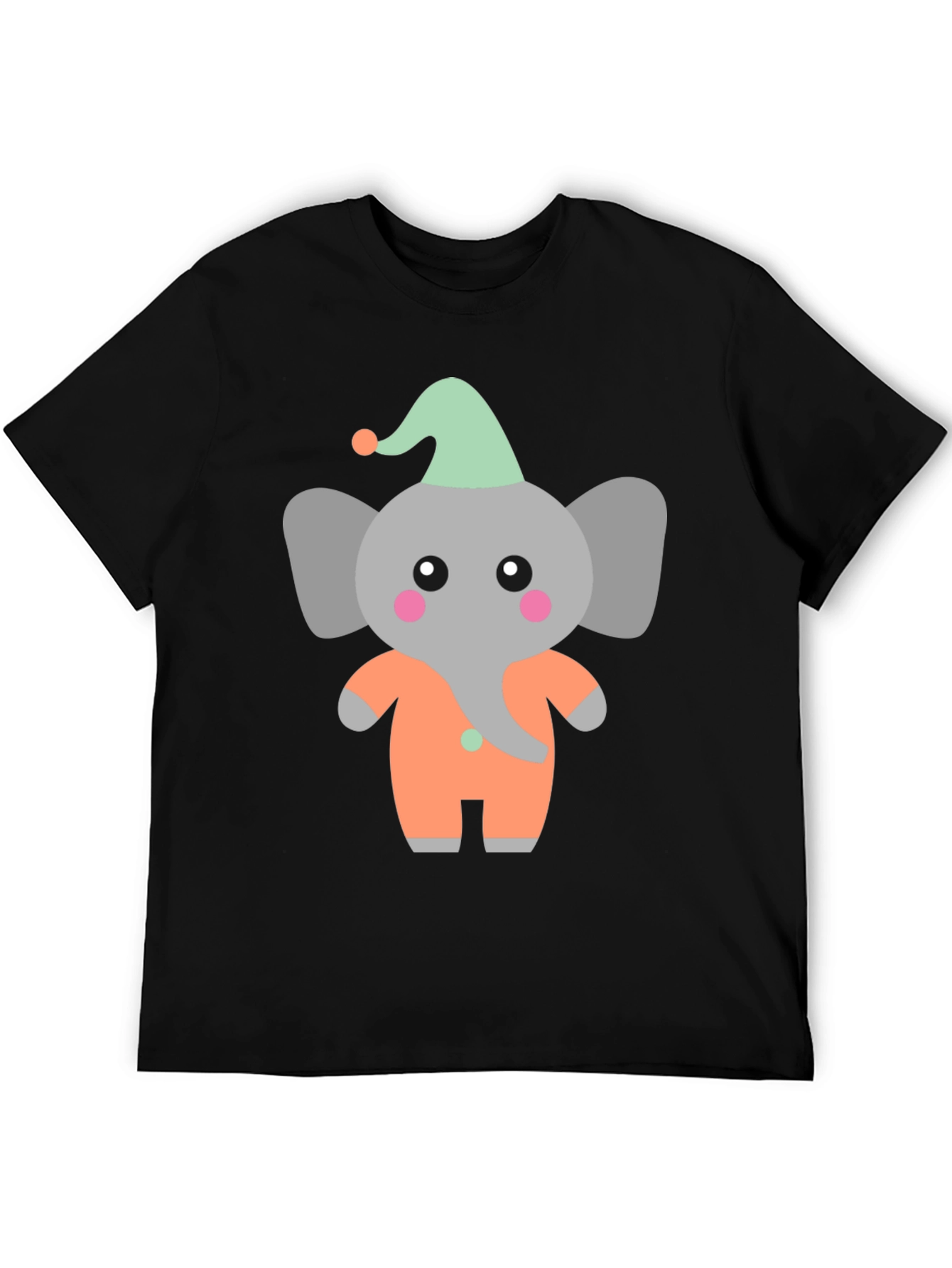 Black Cute Elephant Cartoon Black T-Shirt view 5