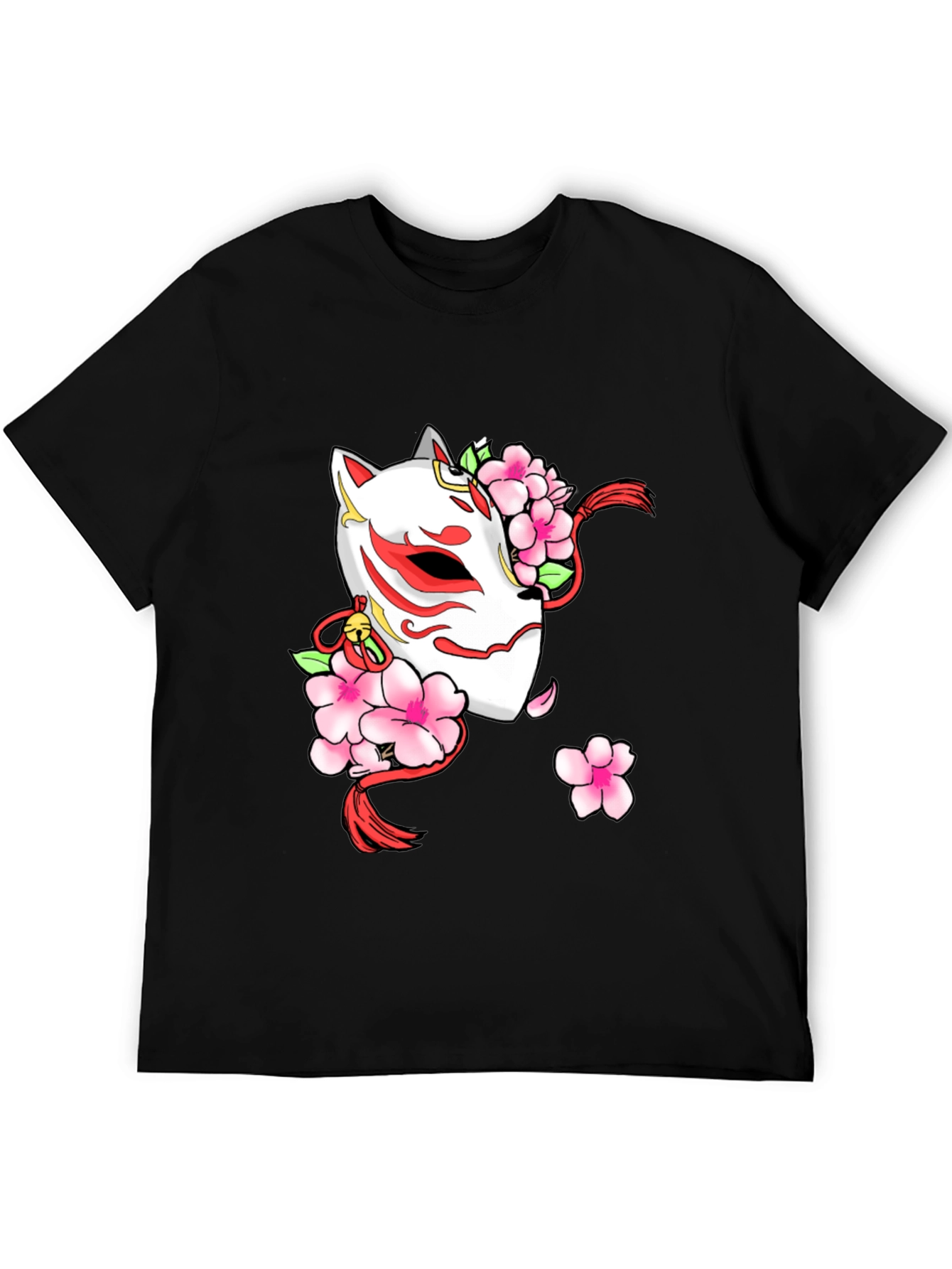 Black Sakura Kitsune Mask Graphic Tee - Black view 5