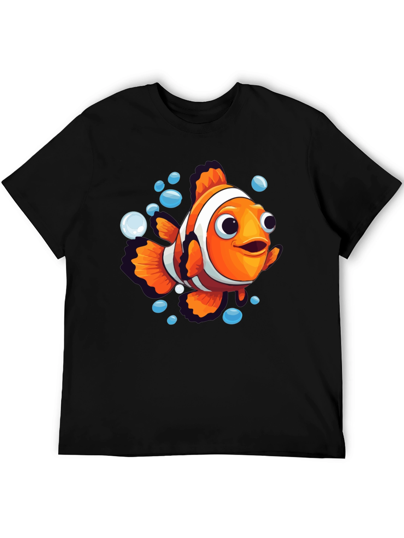 Black Cartoon Clownfish Graphic Tee - Soft Black Cotton view 5