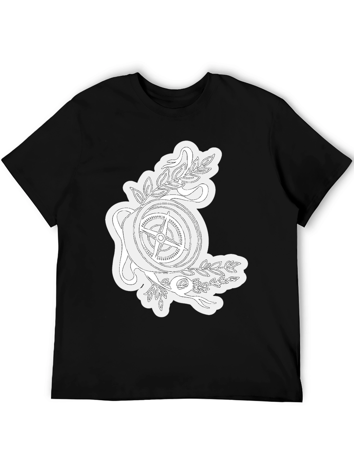 Black Compass Rose Graphic Tee - Black Cotton T-Shirt view 5