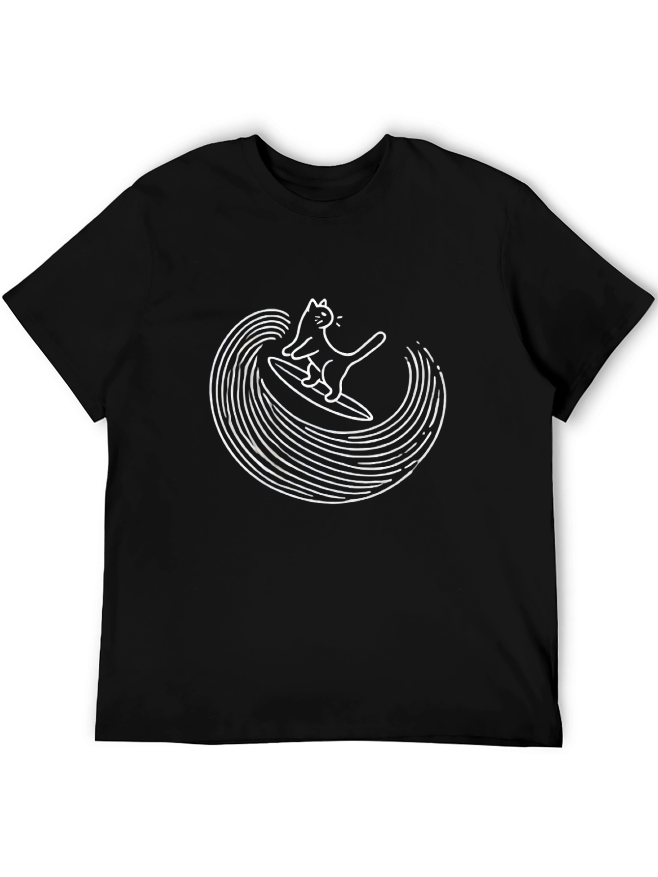 Black Cool Cat Surfing Wave Graphic T-Shirt view 5