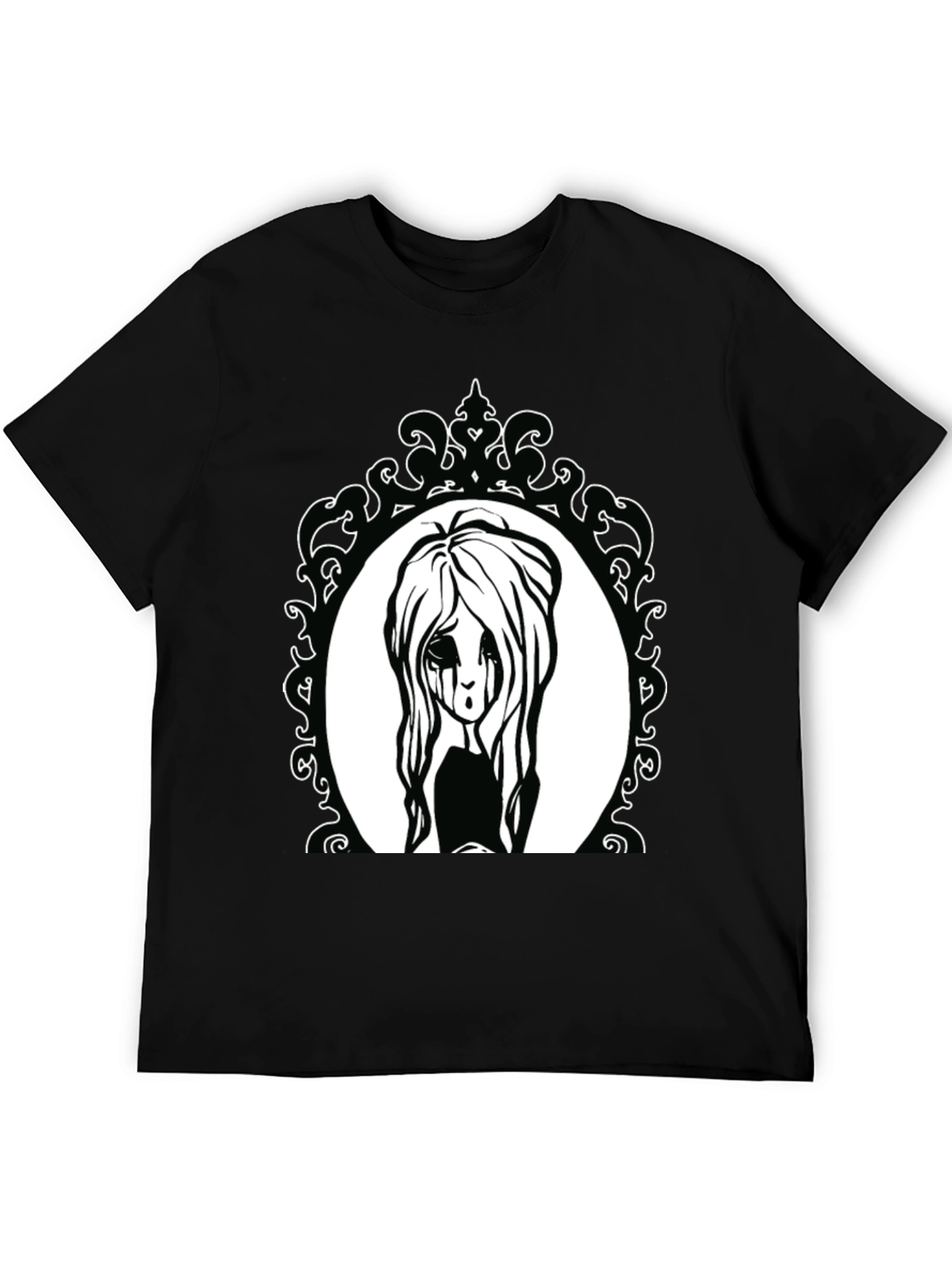 Black Gothic Girl Portrait Black Tee view 5