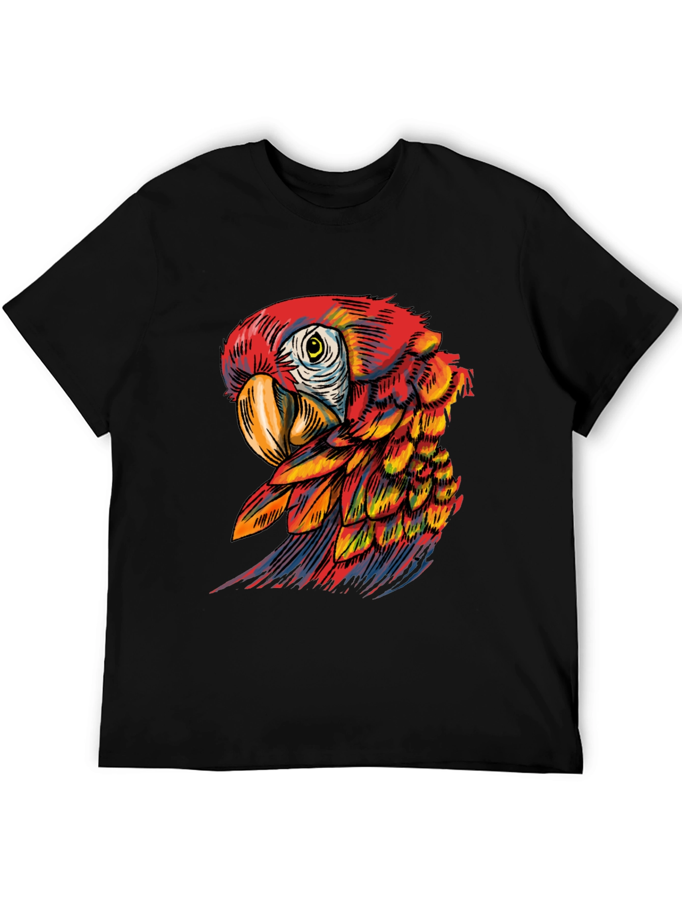 Black Vibrant Parrot Graphic Tee - Soft Black Cotton Blend view 5