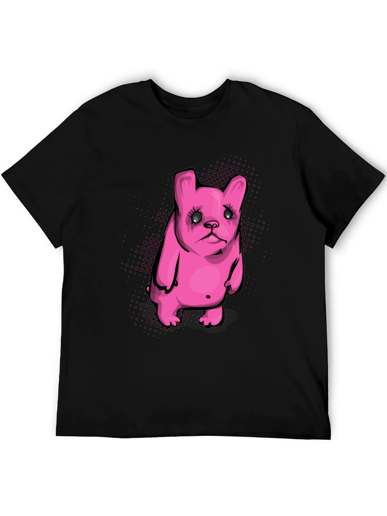 Black Pink Cartoon Dog Graphic Black T-Shirt view 5