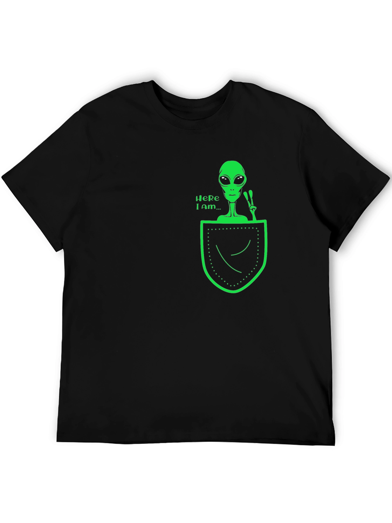 Black Alien in Pocket Graphic Tee - Black Cotton T-Shirt view 5