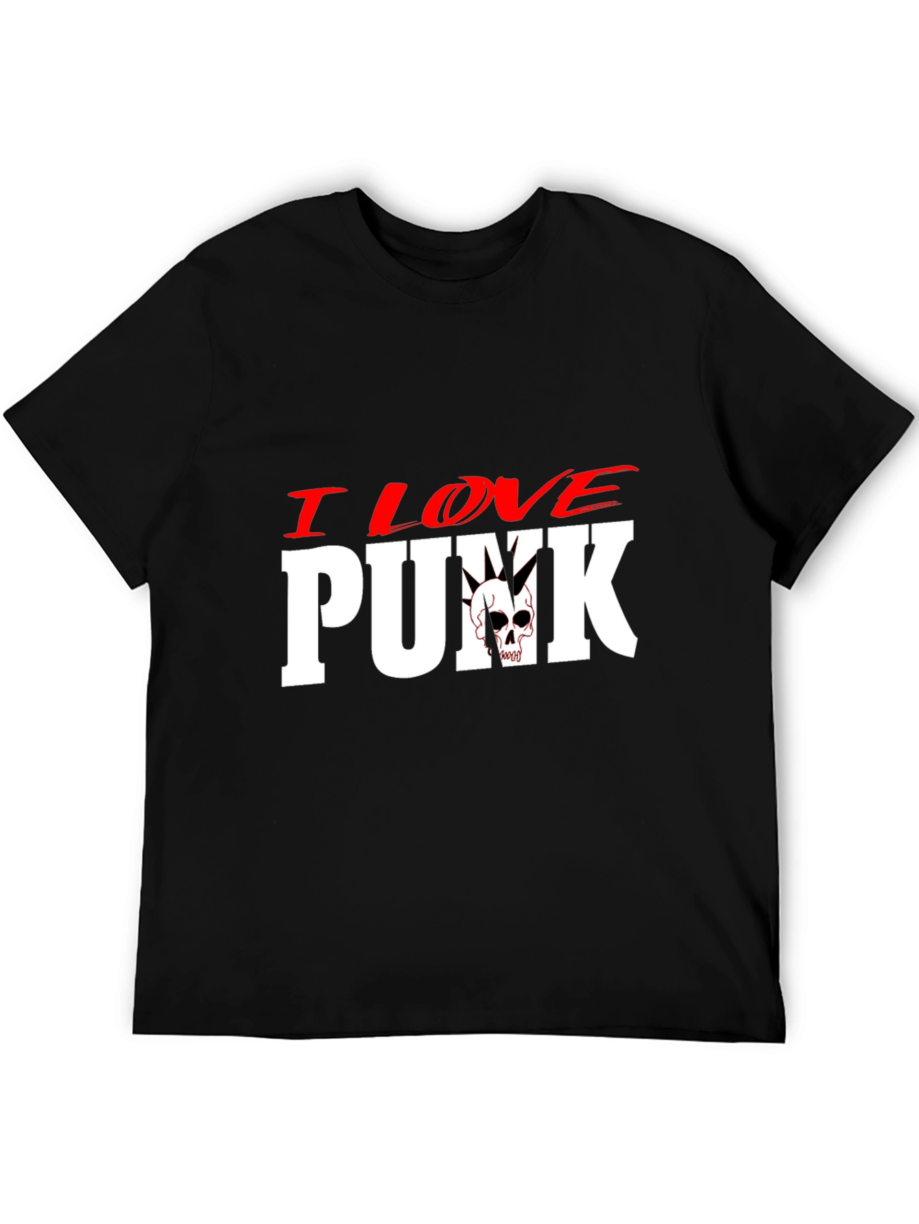 Black I Love Punk T-Shirt - Skull Design view 5
